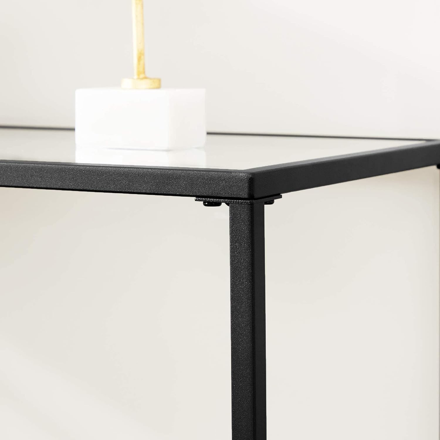 Masa de intrare, blat din sticla securizata, cadru din metal, pentru sufragerie, 100x35x80cm, negru — imaginea 4