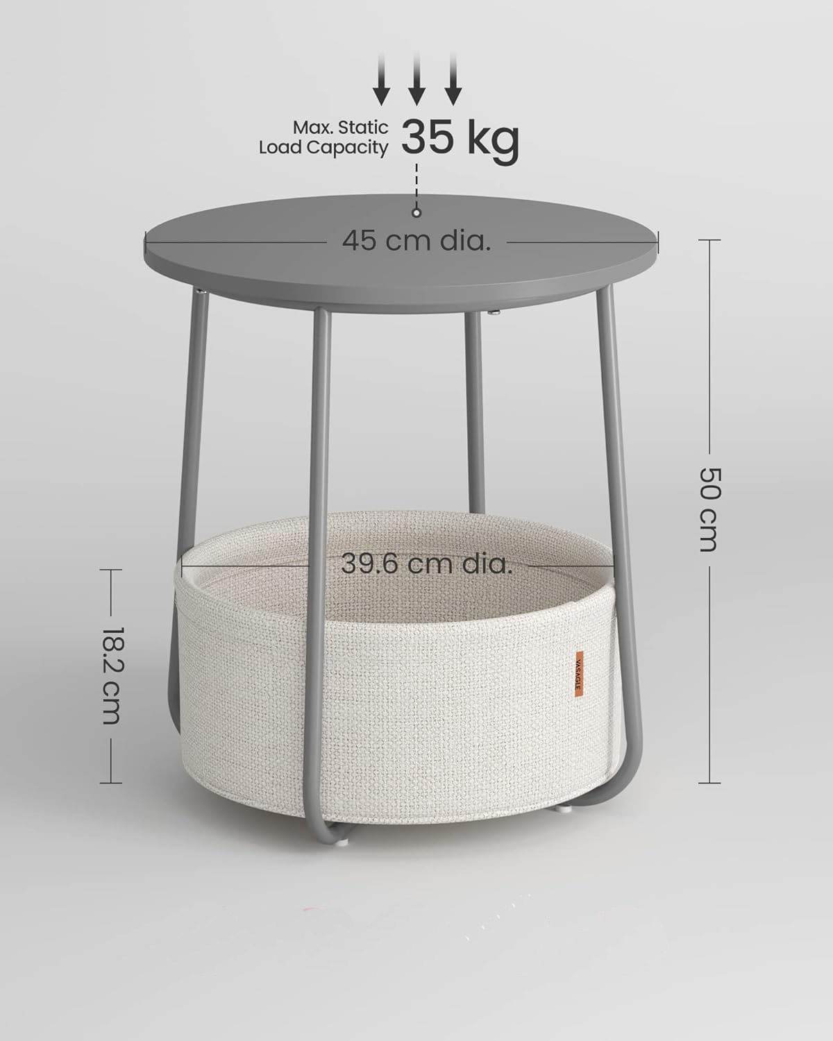 Masuta de cafea rotunda cu cos de stofa, stil modern, 45x50cm, gri — imaginea 7