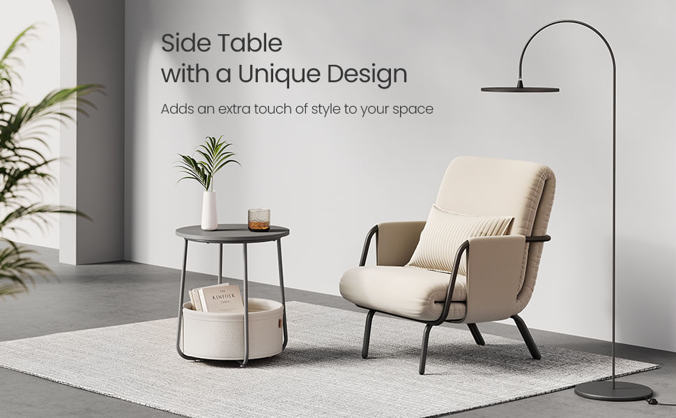 Masuta de cafea rotunda cu cos de stofa, stil modern, 45x50cm, gri — imaginea 8