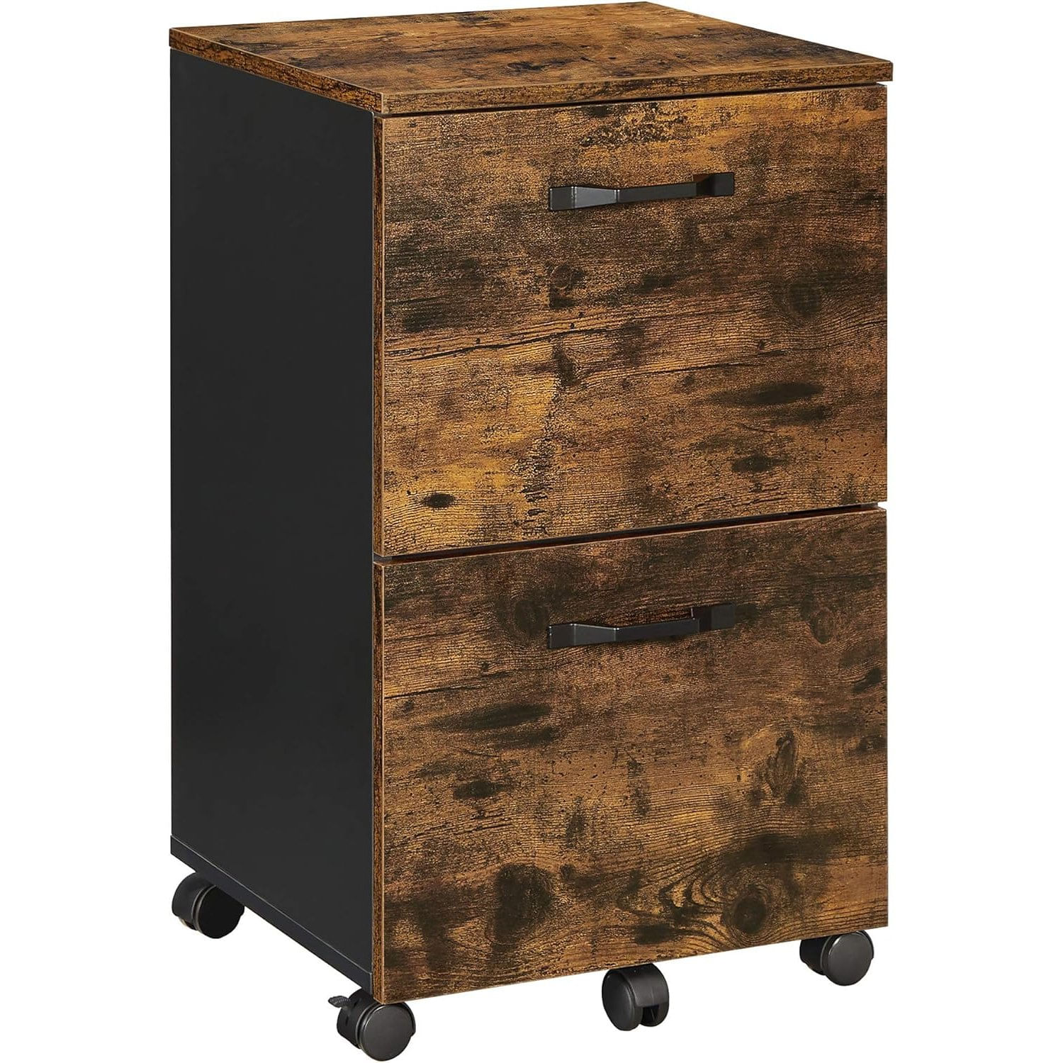 Dulap birou tip rollbox cu 2 sertare pentru documente A4, cu roti, stil industrial, 42x40x70 cm, maro rustic — imaginea 2