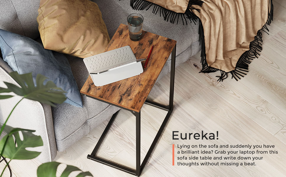 Masa laterala pentru laptop sau servire masa, stil industrial, 55x35x66cm, maro rustic si negru — imaginea 2