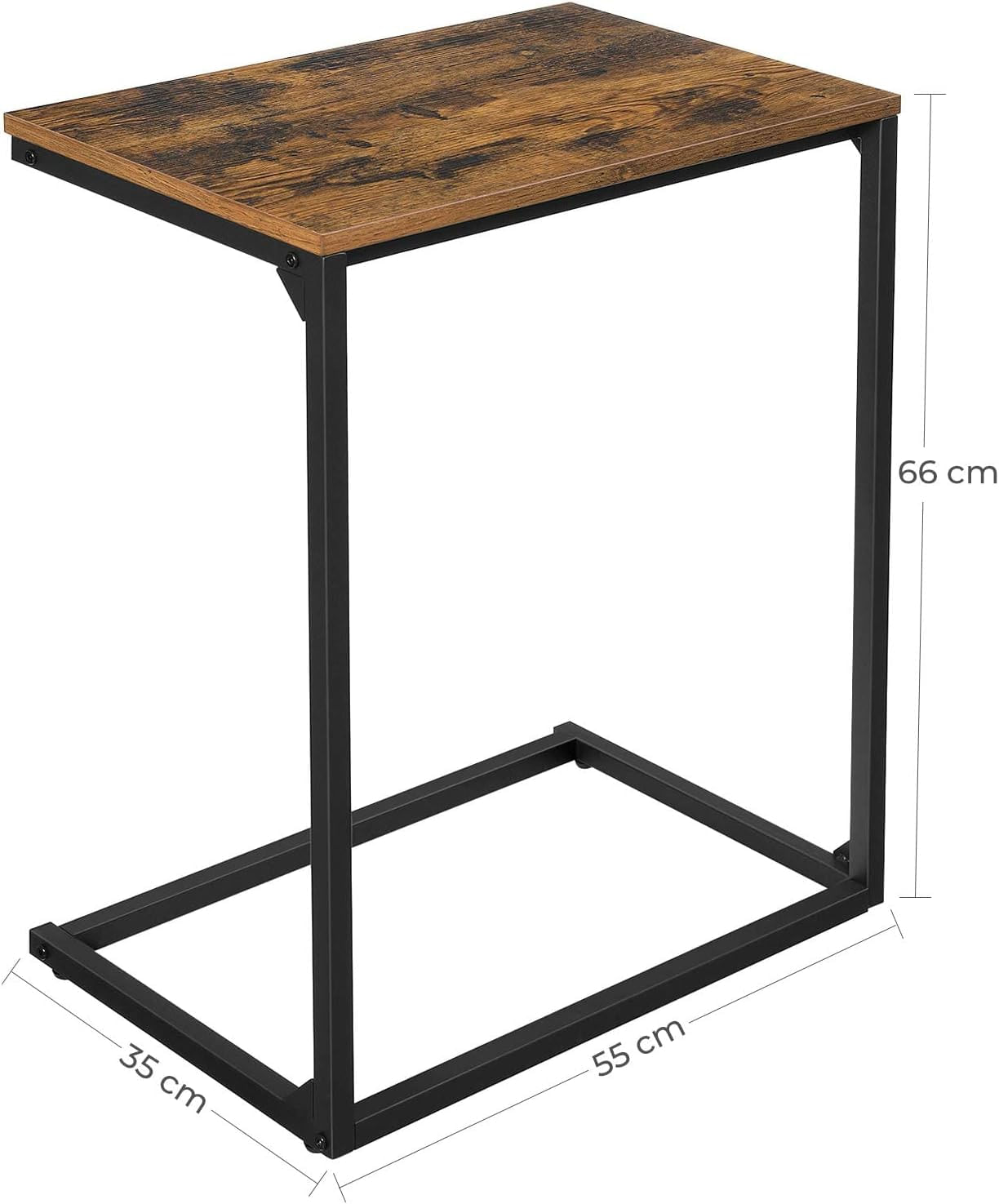 Masa laterala pentru laptop sau servire masa, stil industrial, 55x35x66cm, maro rustic si negru — imaginea 3