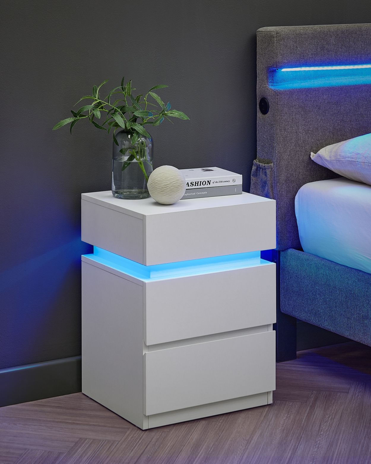 Noptiera din MDF cu iluminare LED, culori si intensitate reglabile, 35x40x55cm, alb — imaginea 5