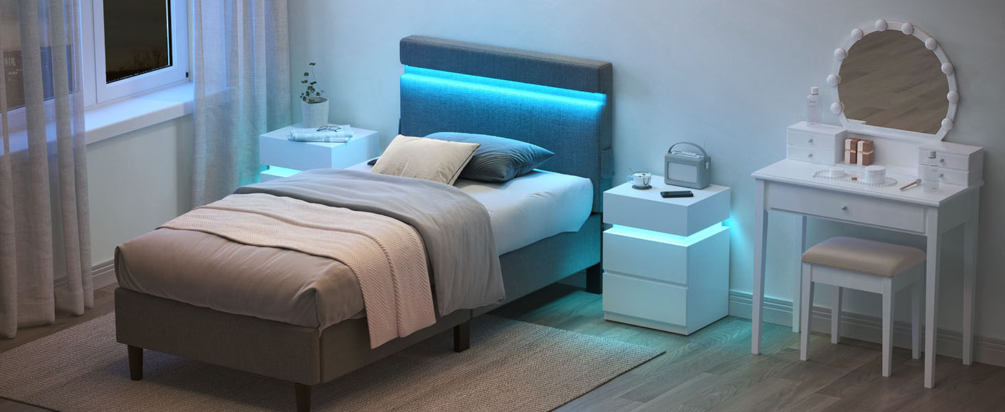 Noptiera din MDF cu iluminare LED, culori si intensitate reglabile, 35x40x55cm, alb — imaginea 6