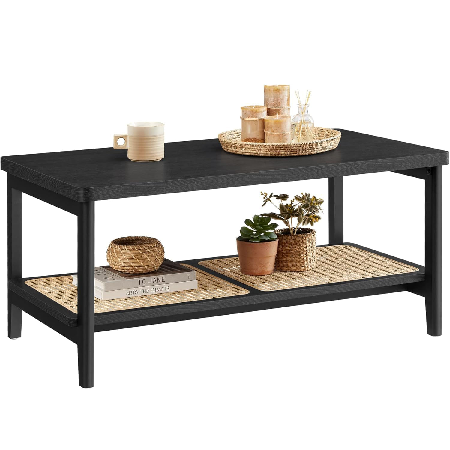 Masuta de cafea, din MDF, cu spatiu de depozitare pe 2 nivele, 55x100x45 cm, negru — imaginea 2