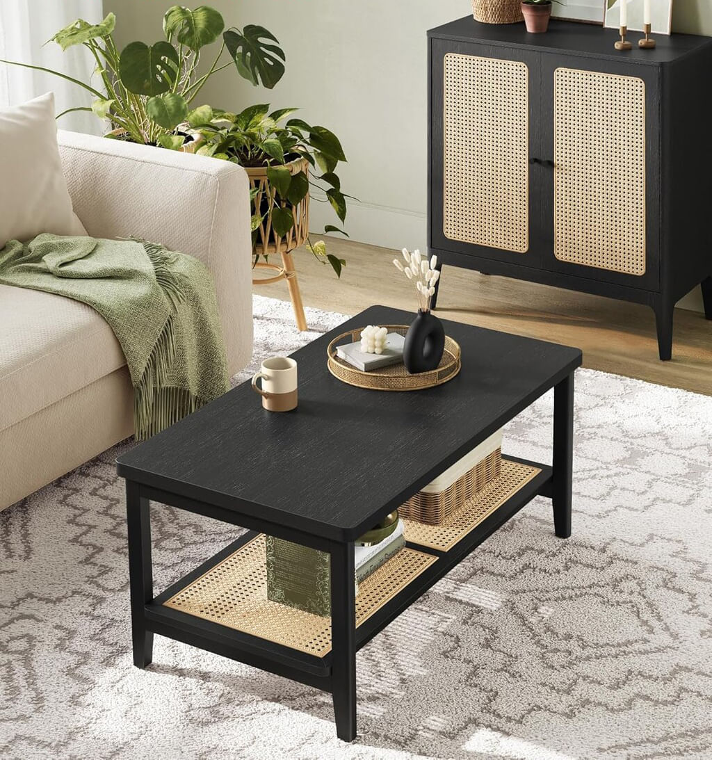 Masuta de cafea, din MDF, cu spatiu de depozitare pe 2 nivele, 55x100x45 cm, negru — imaginea 4