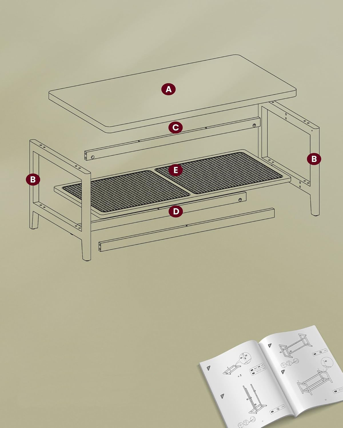 Masuta de cafea, din MDF, cu spatiu de depozitare pe 2 nivele, 55x100x45 cm, negru — imaginea 5