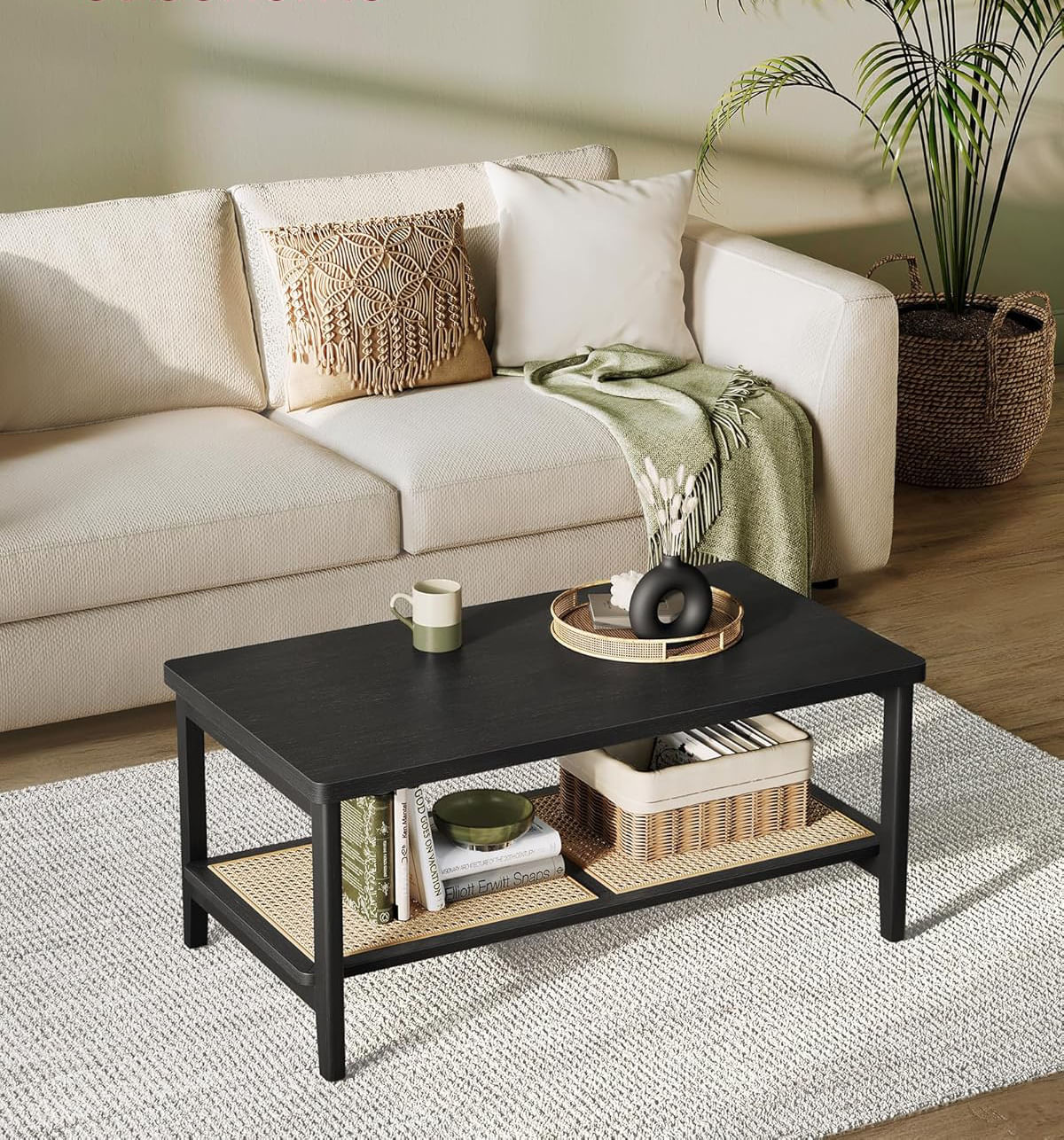 Masuta de cafea, din MDF, cu spatiu de depozitare pe 2 nivele, 55x100x45 cm, negru — imaginea 6