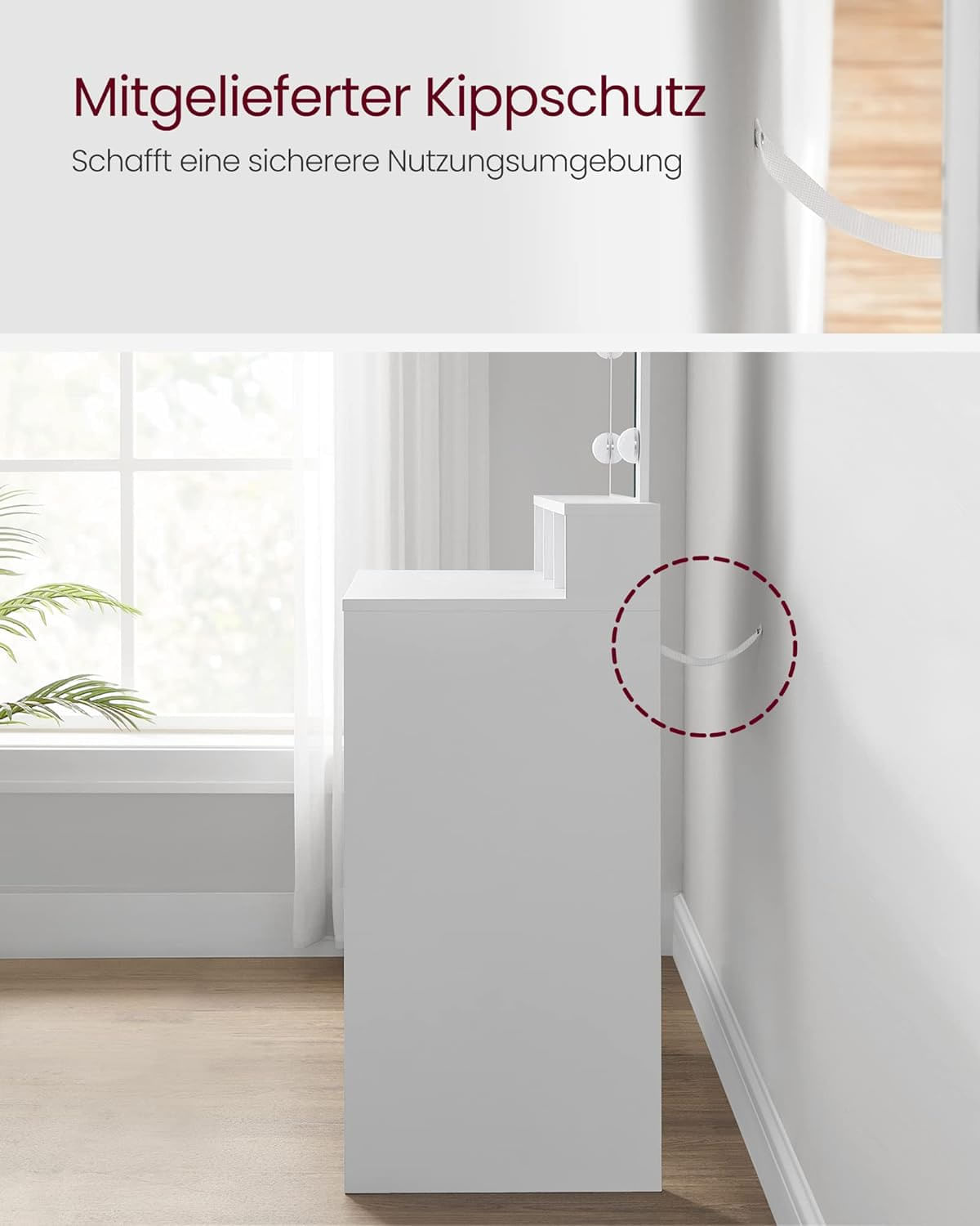 Masa de toaleta cu oglinda, iluminare LED, 2 sertare si 3 compartimente deschise, 80x40x140cm, modern, alb — imaginea 9