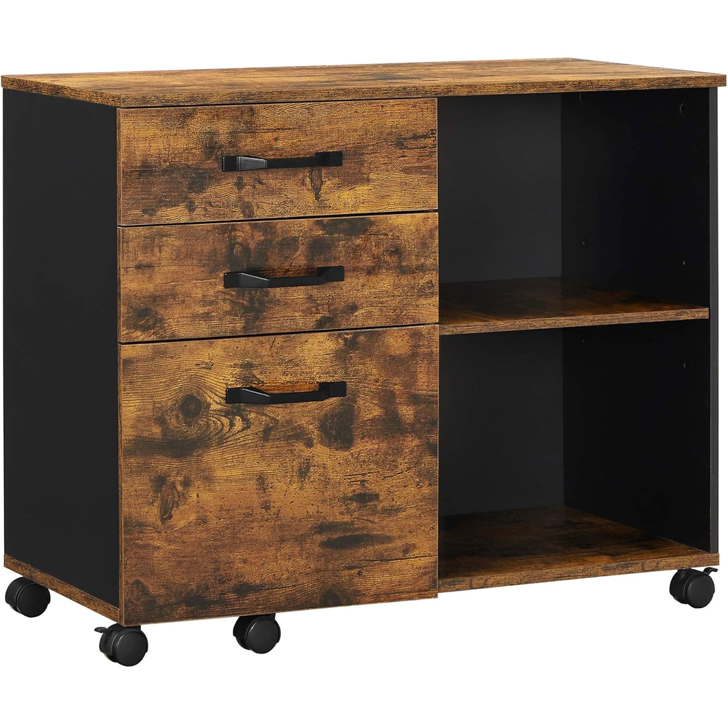 Dulap mobil tip rollbox pentru birouri, sertar cu sina suport dosare, stil industrial, 40x80x66 cm, maro rustic — imaginea 4