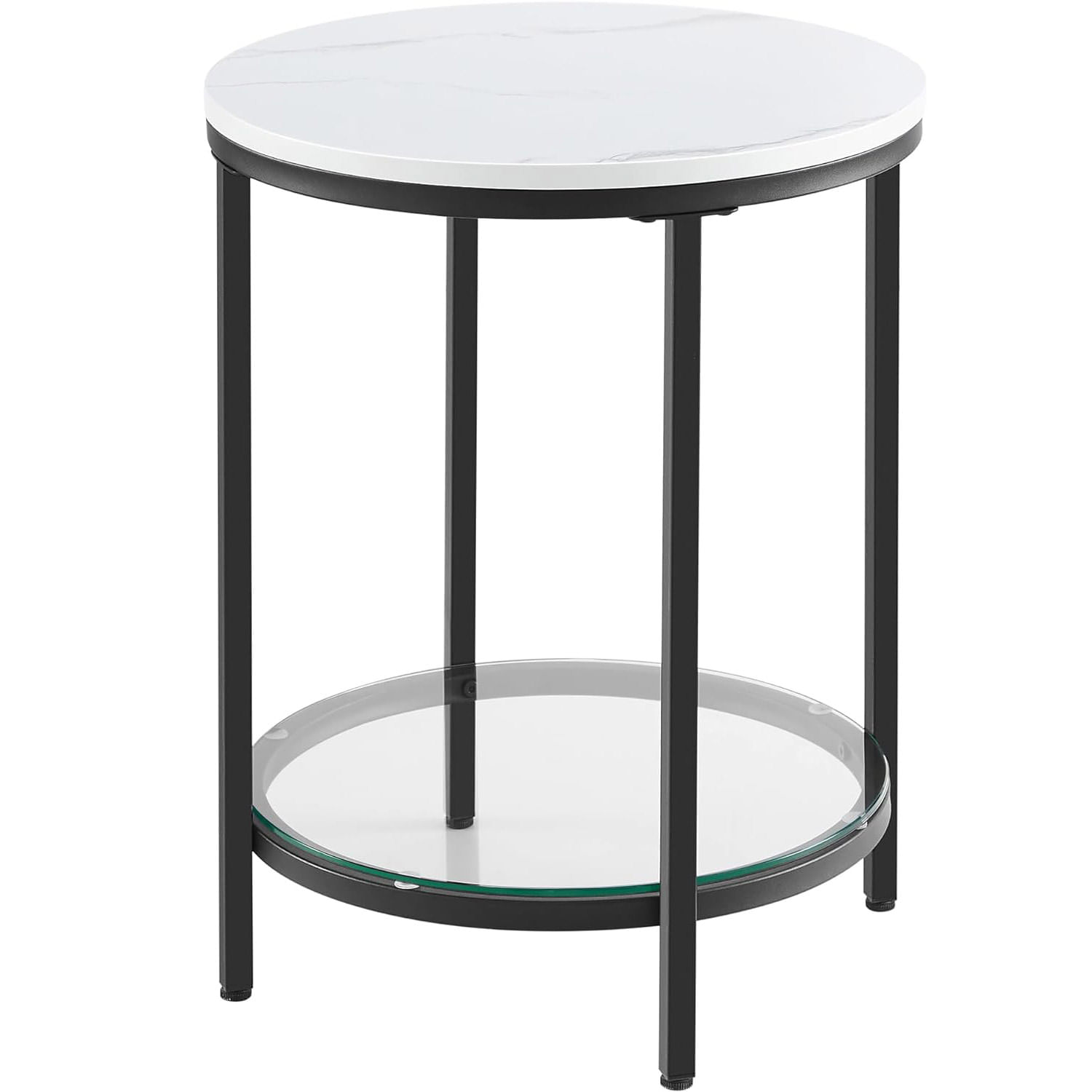 Masa rotunda, cu cadru de otel, noptiera, 45x55cm, negru cu blat alb aspect marmura — imaginea 8