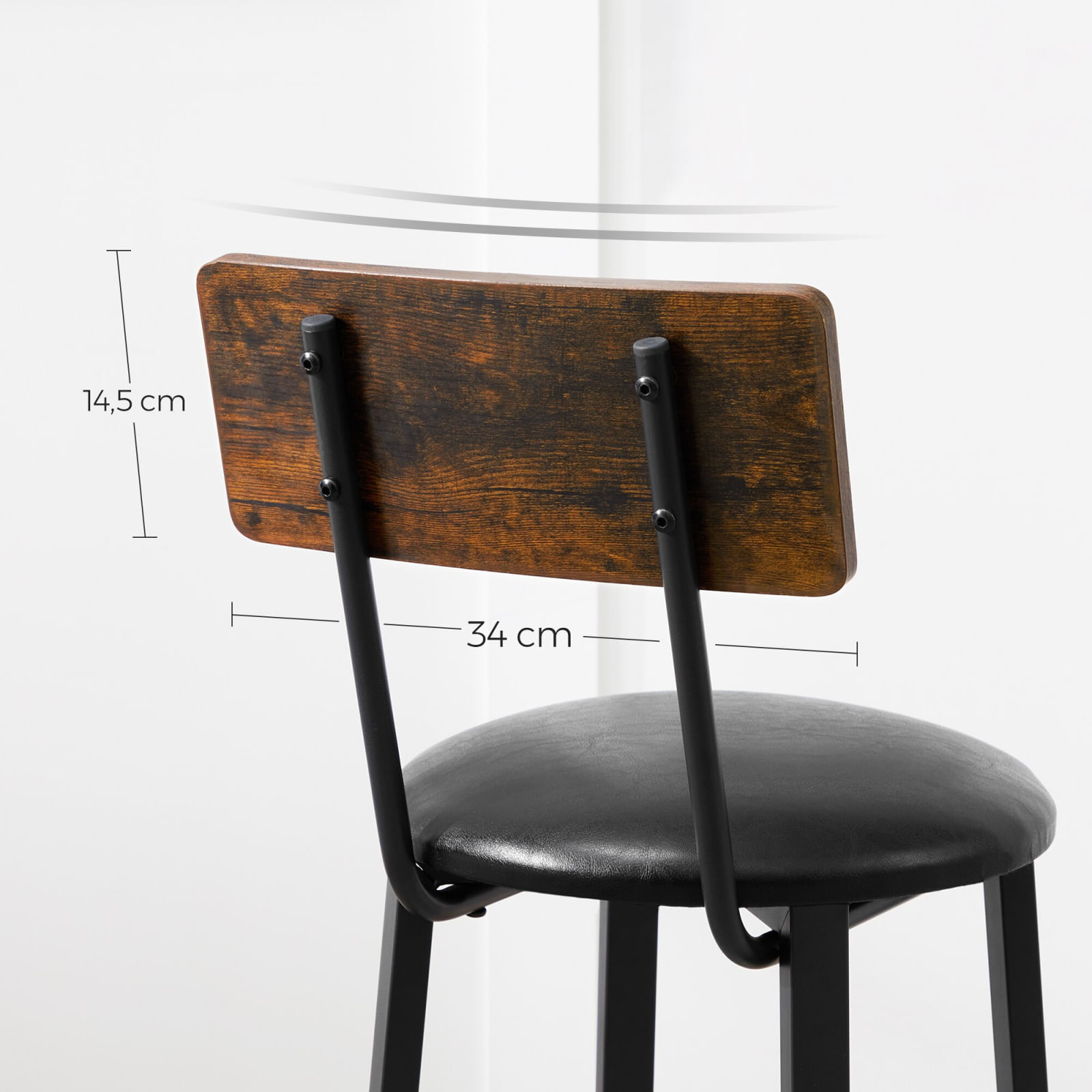 Set 2 scaune de bar cu spatar din PAL, sezut moale tapitat, 39x100x76cm, maro rustic si negru — imaginea 7