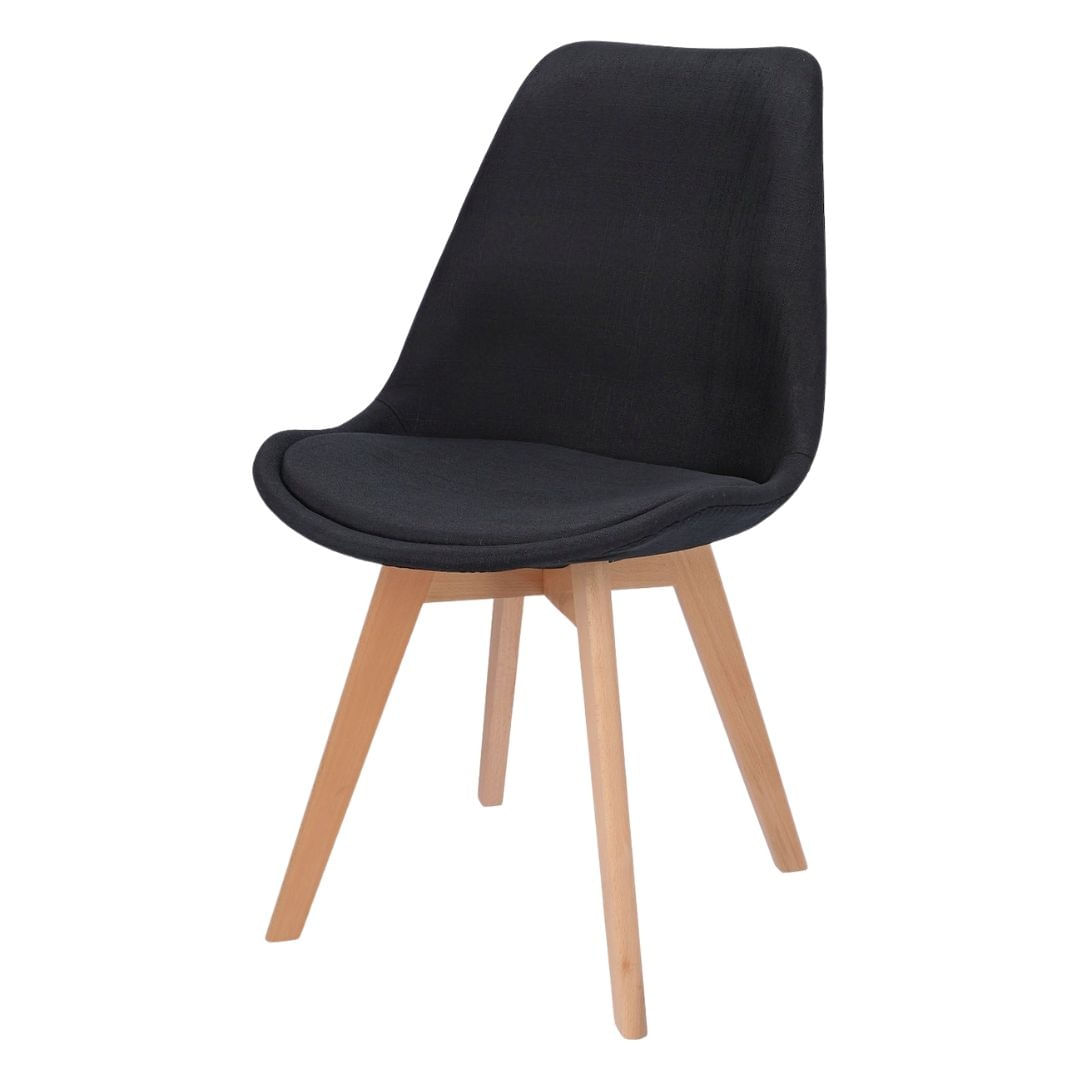 Scaun dining tapitat, ALTA, Jumi, din tesatura neagra si picioare lemn de fag — imaginea 2