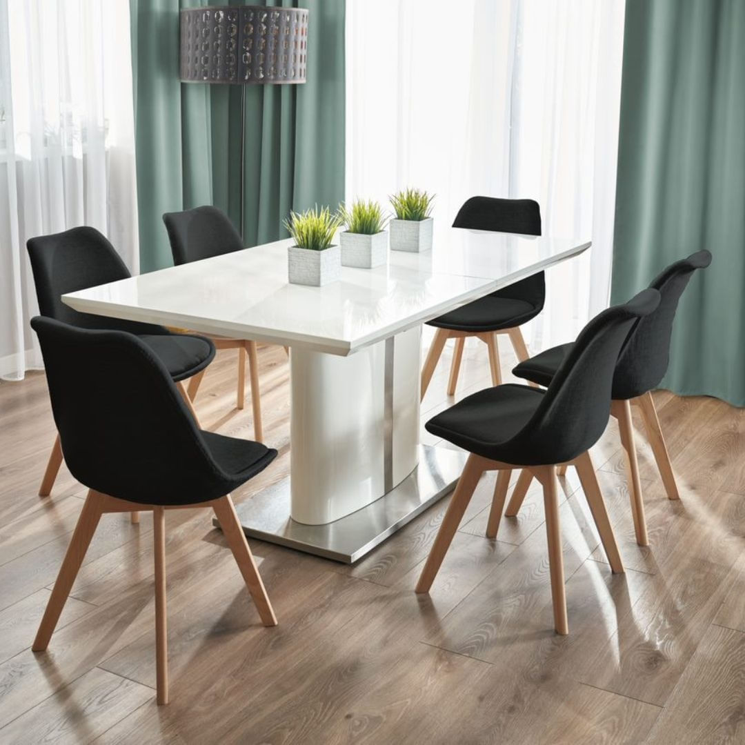 Scaun dining tapitat, ALTA, Jumi, din tesatura neagra si picioare lemn de fag — imaginea 4