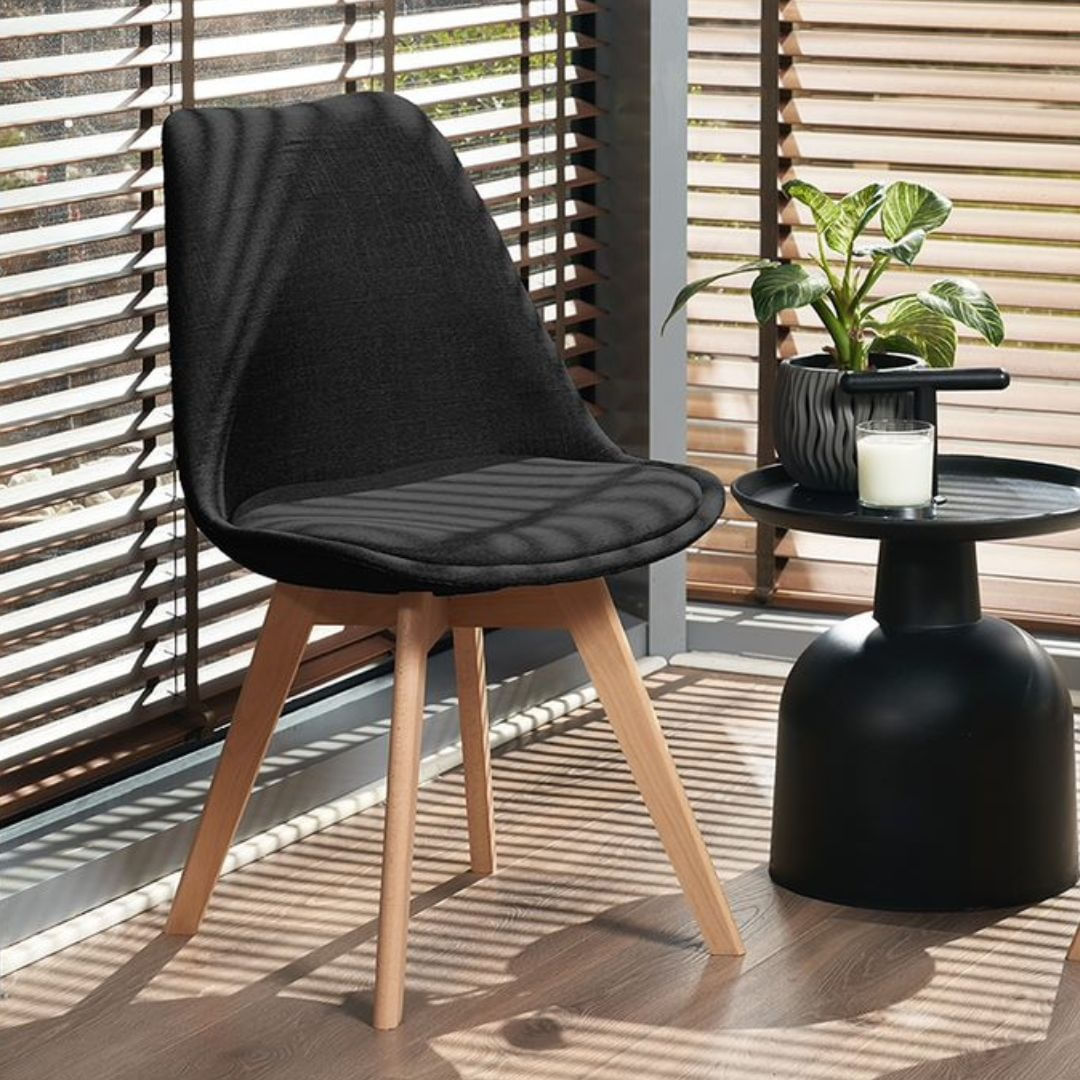 Scaun dining tapitat, ALTA, Jumi, din tesatura neagra si picioare lemn de fag — imaginea 10