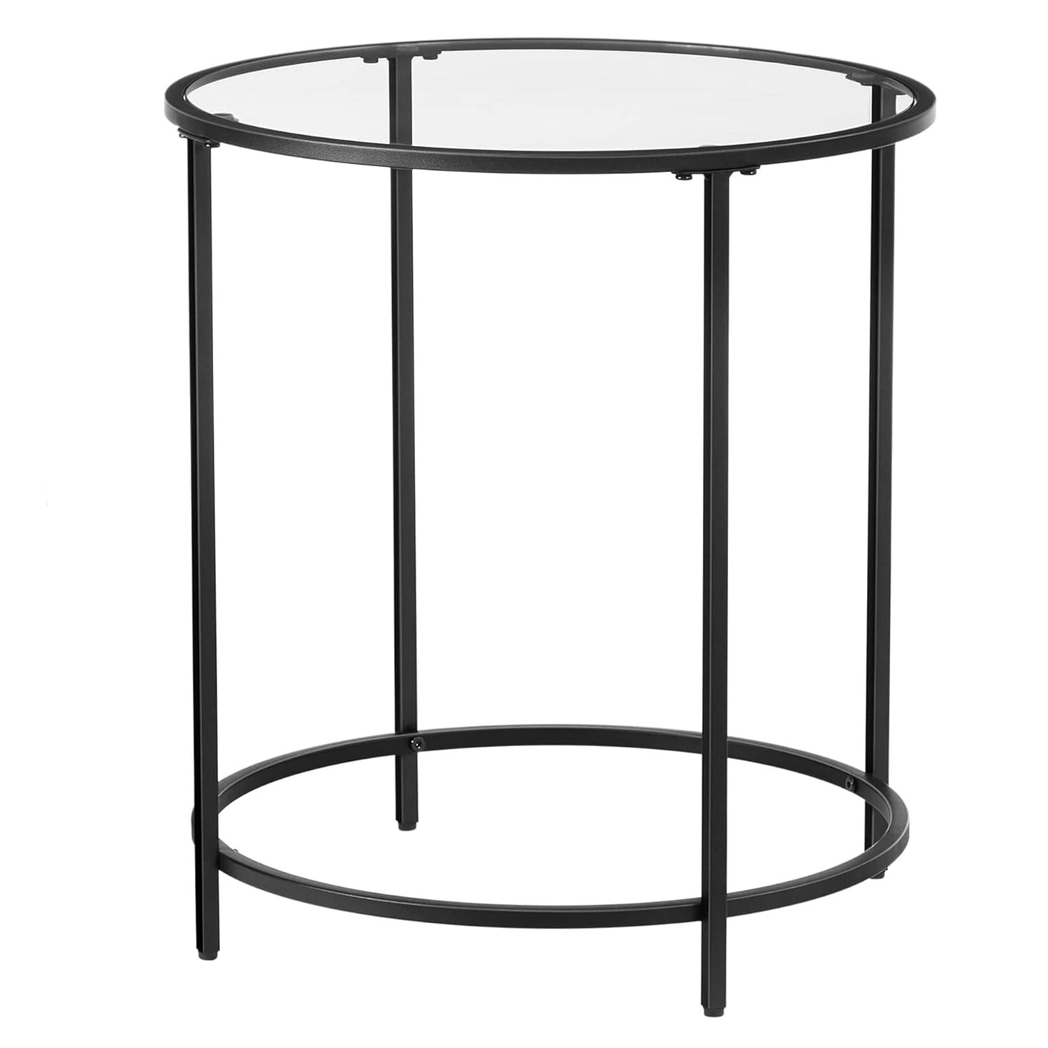 Masa rotunda, din sticla securizata cu cadru de otel, noptiera, 50x50x55cm, negru — imaginea 2