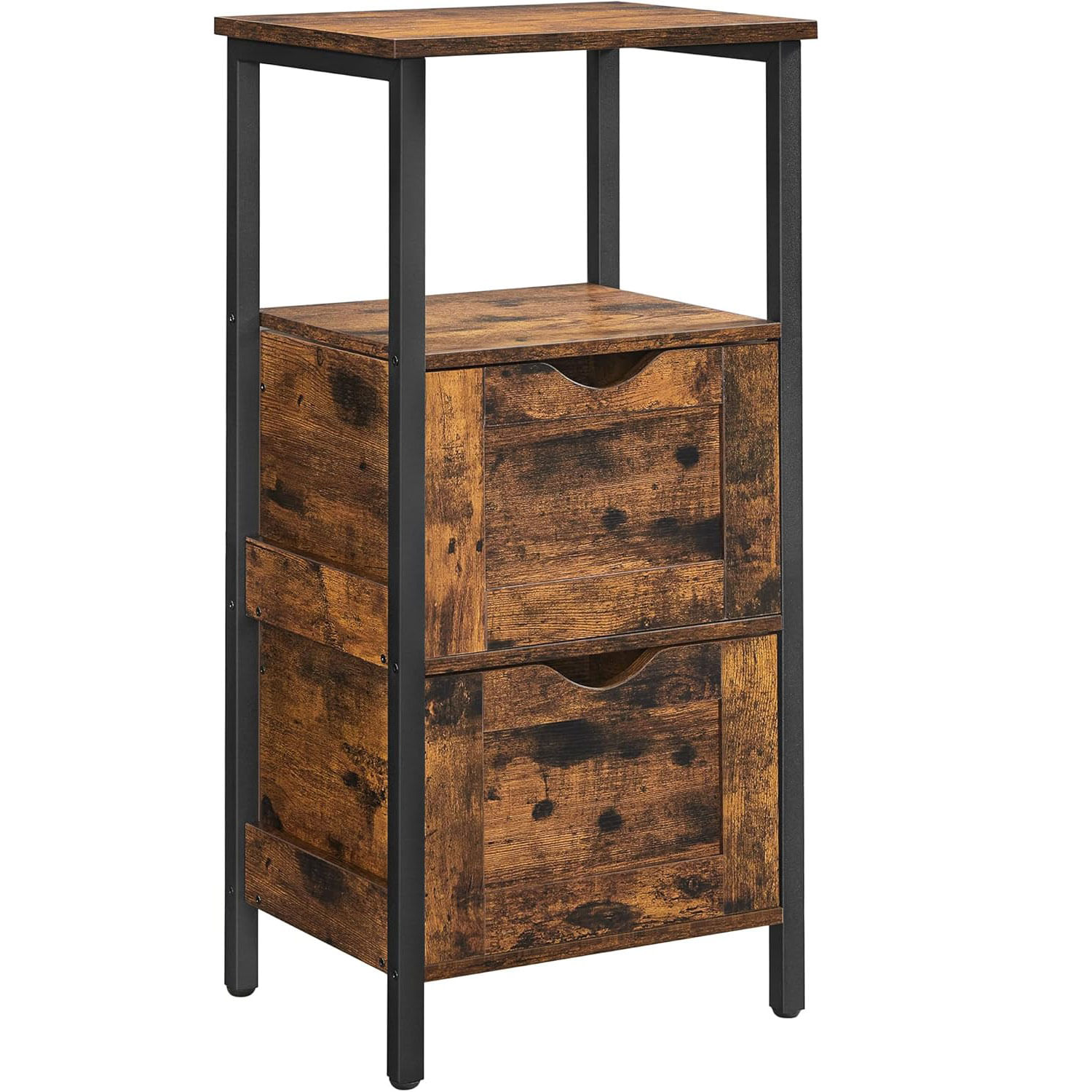 Noptiera inalta, din MDF, cu 2 sertare reglabile, 37x30x80 cm, maro rustic — imaginea 2