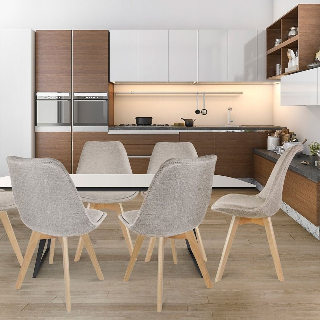 Scaun dining tapitat, ALTA, Jumi, din tesatura bej si picioare lemn de fag — imaginea 3
