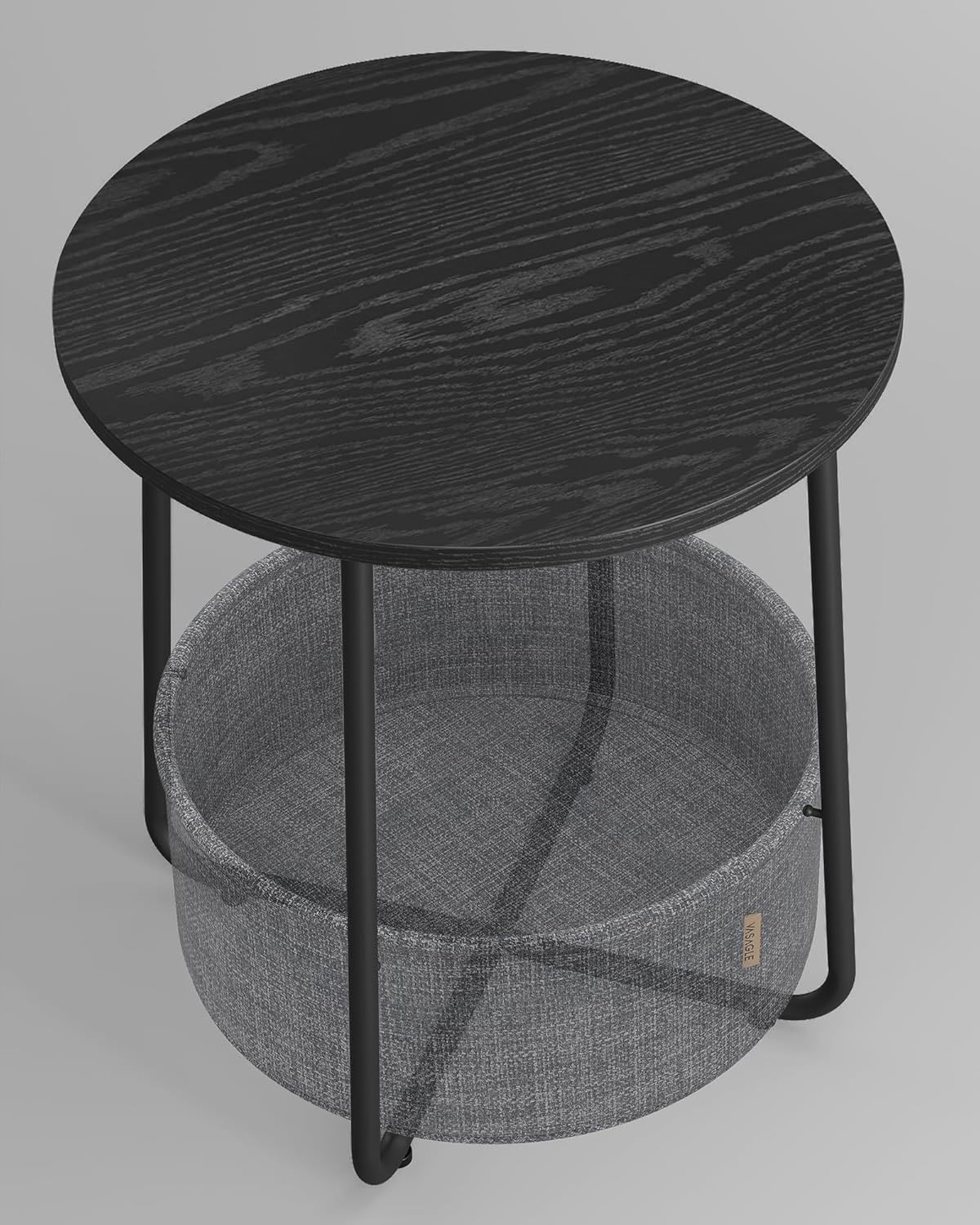 Masuta de cafea rotunda cu cos de stofa, stil modern, 45x50cm, negru-gri — imaginea 6