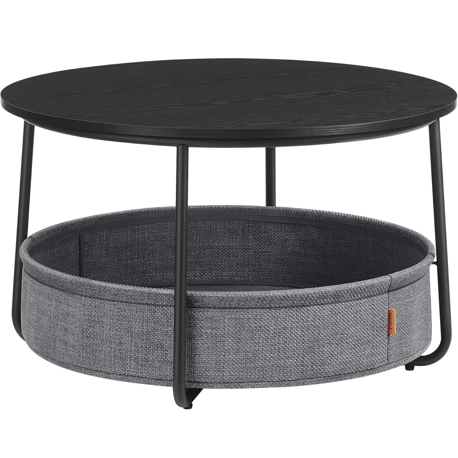 Masuta de cafea rotunda cu cos de stofa, stil modern, 45x75cm, negru cu gri — imaginea 6