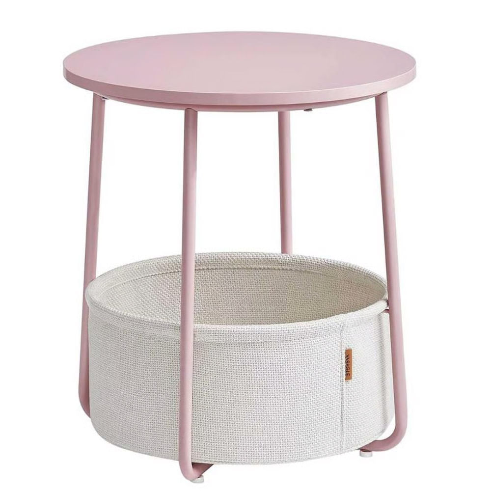 Masuta de cafea rotunda cu cos de stofa, stil modern, 45x50cm, roz cu bej — imaginea 6