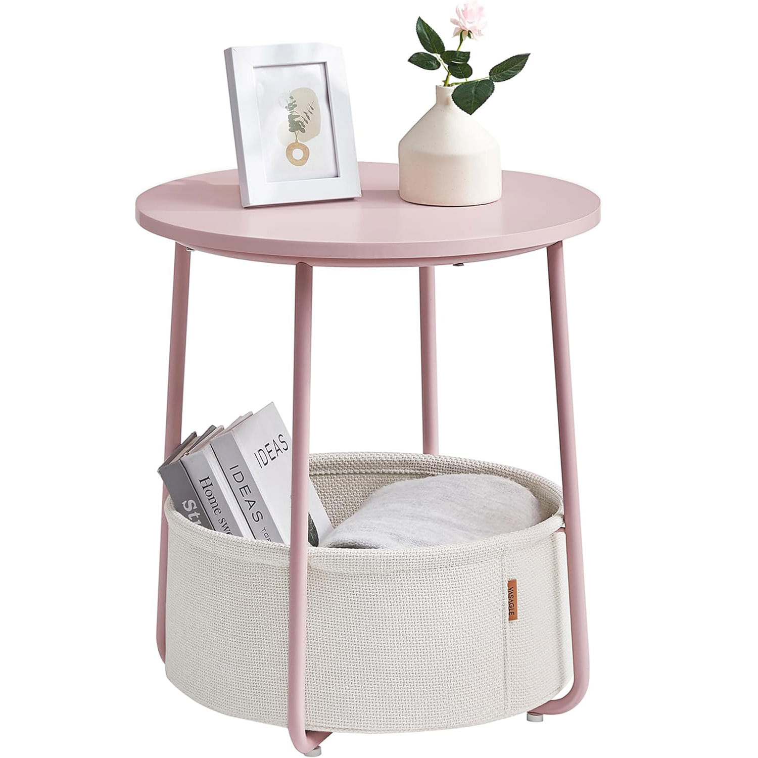 Masuta de cafea rotunda cu cos de stofa, stil modern, 45x50cm, roz cu bej — imaginea 9