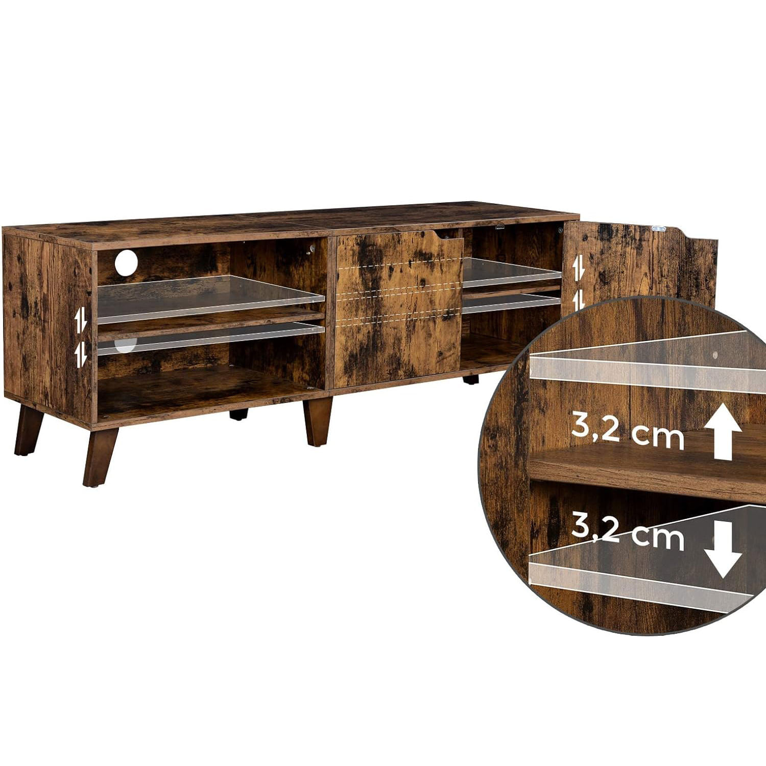Comoda pentru TV, cu 2 usi si 2 rafturi deschise, 40x140x50cm, maro rustic — imaginea 2
