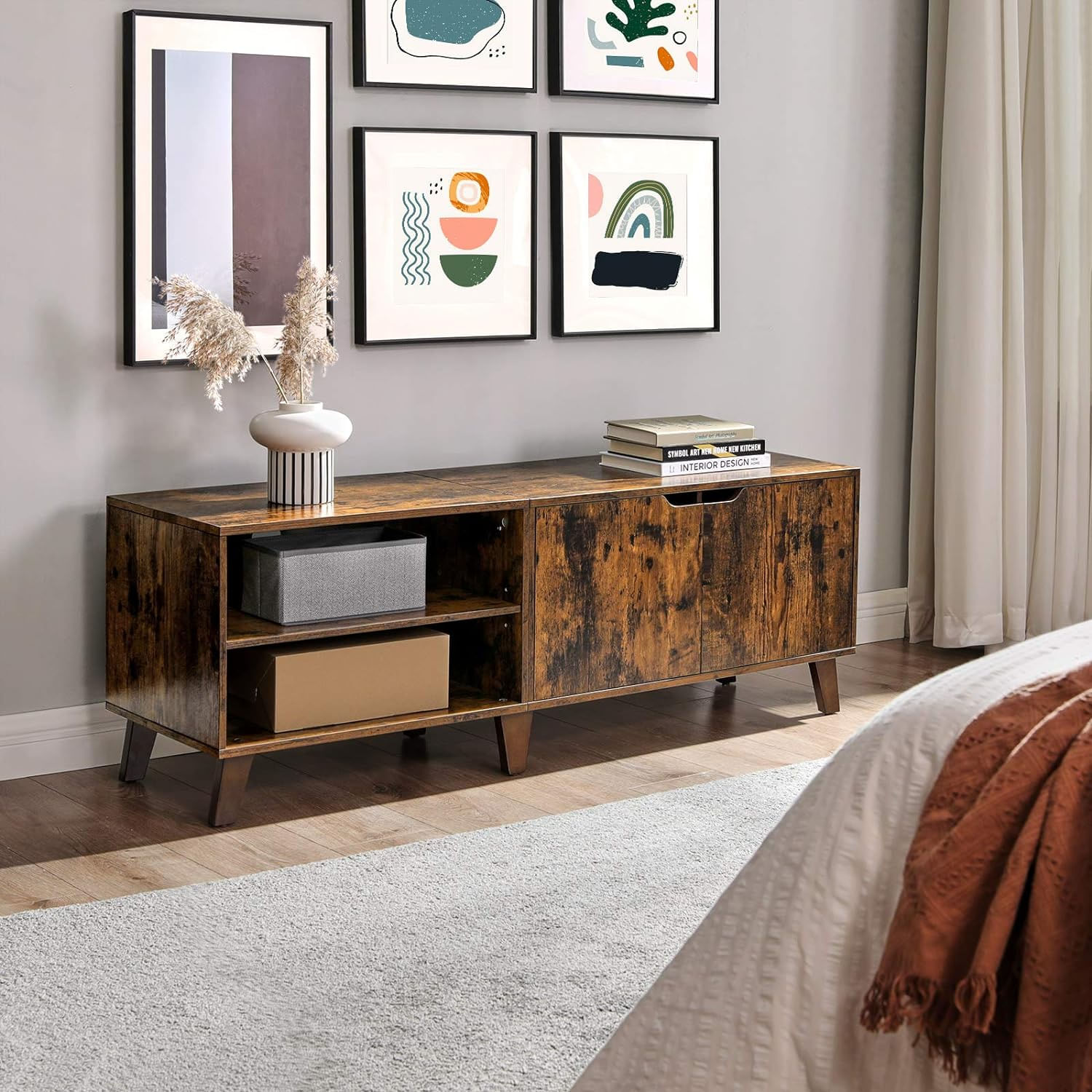 Comoda pentru TV, cu 2 usi si 2 rafturi deschise, 40x140x50cm, maro rustic — imaginea 7