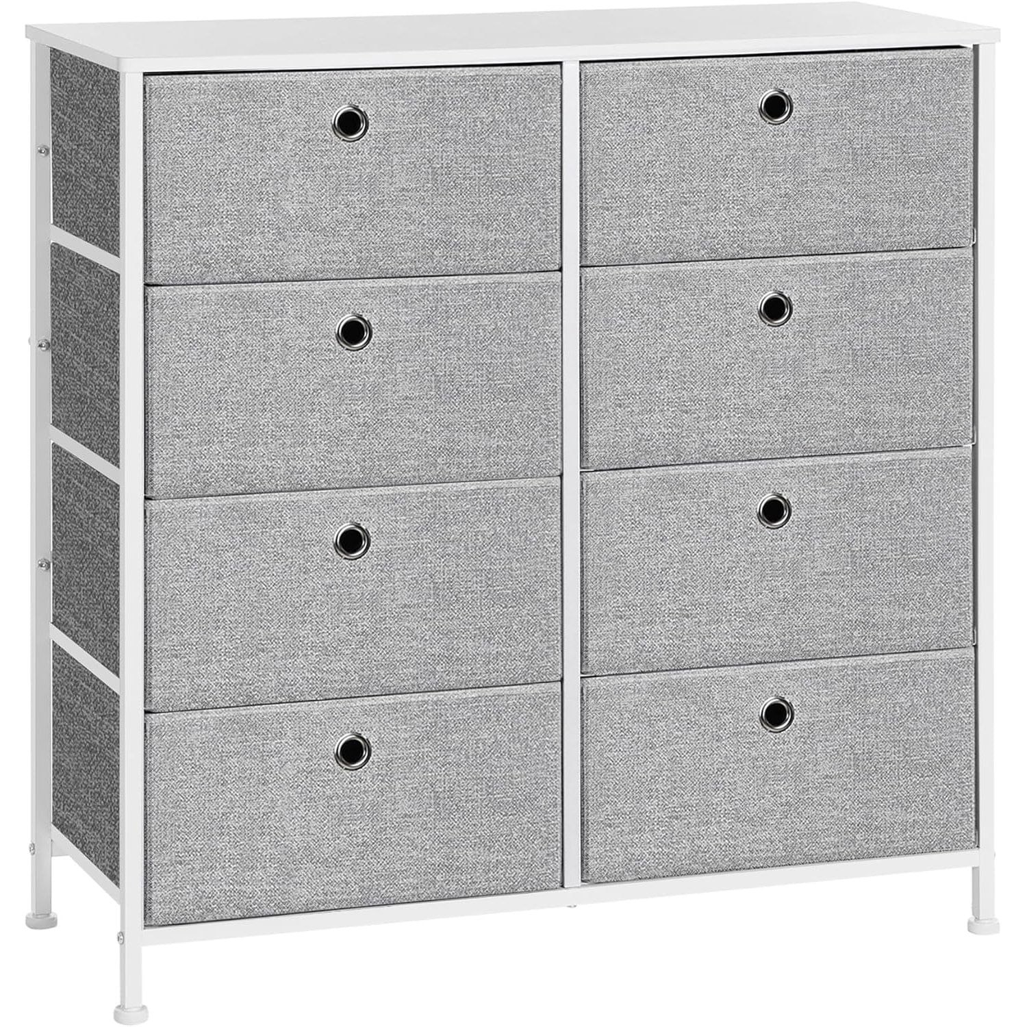 Comoda cu 8 sertare din material textil, cadru metalic si blat MDF, 80x30x81 cm, gri si alb — imaginea 7