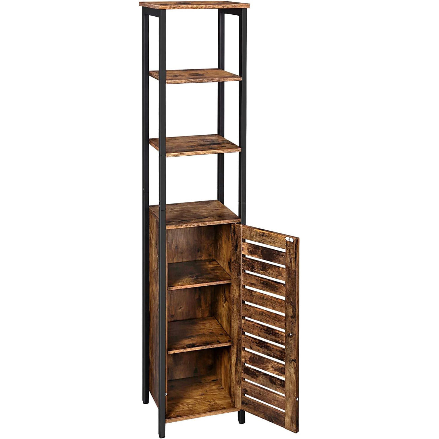 Dulap de depozitare in stil turn, 5 rafturi, compartiment cu usa, 37x30x167cm, maro rustic — imaginea 2