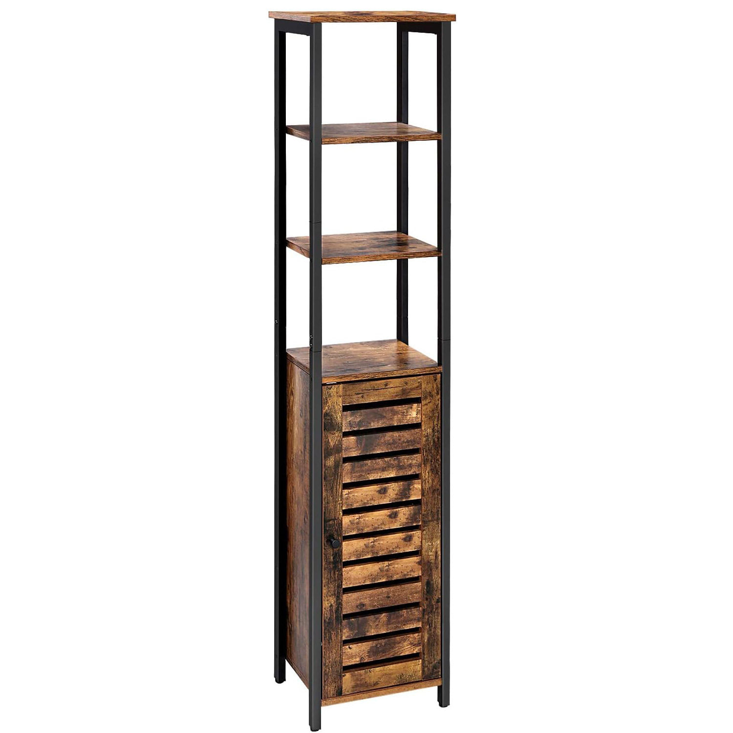 Dulap de depozitare in stil turn, 5 rafturi, compartiment cu usa, 37x30x167cm, maro rustic — imaginea 3