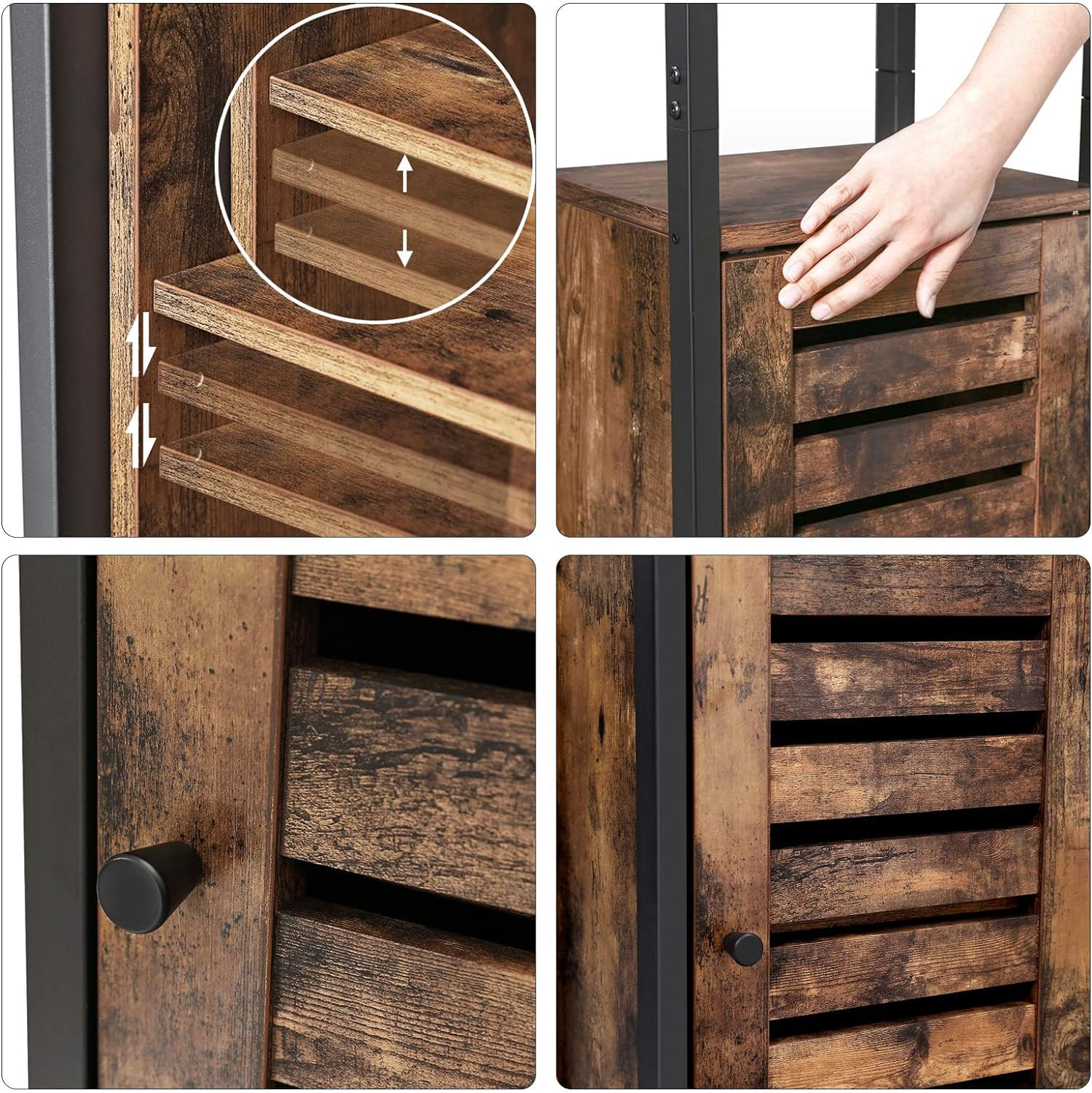 Dulap de depozitare in stil turn, 5 rafturi, compartiment cu usa, 37x30x167cm, maro rustic — imaginea 8