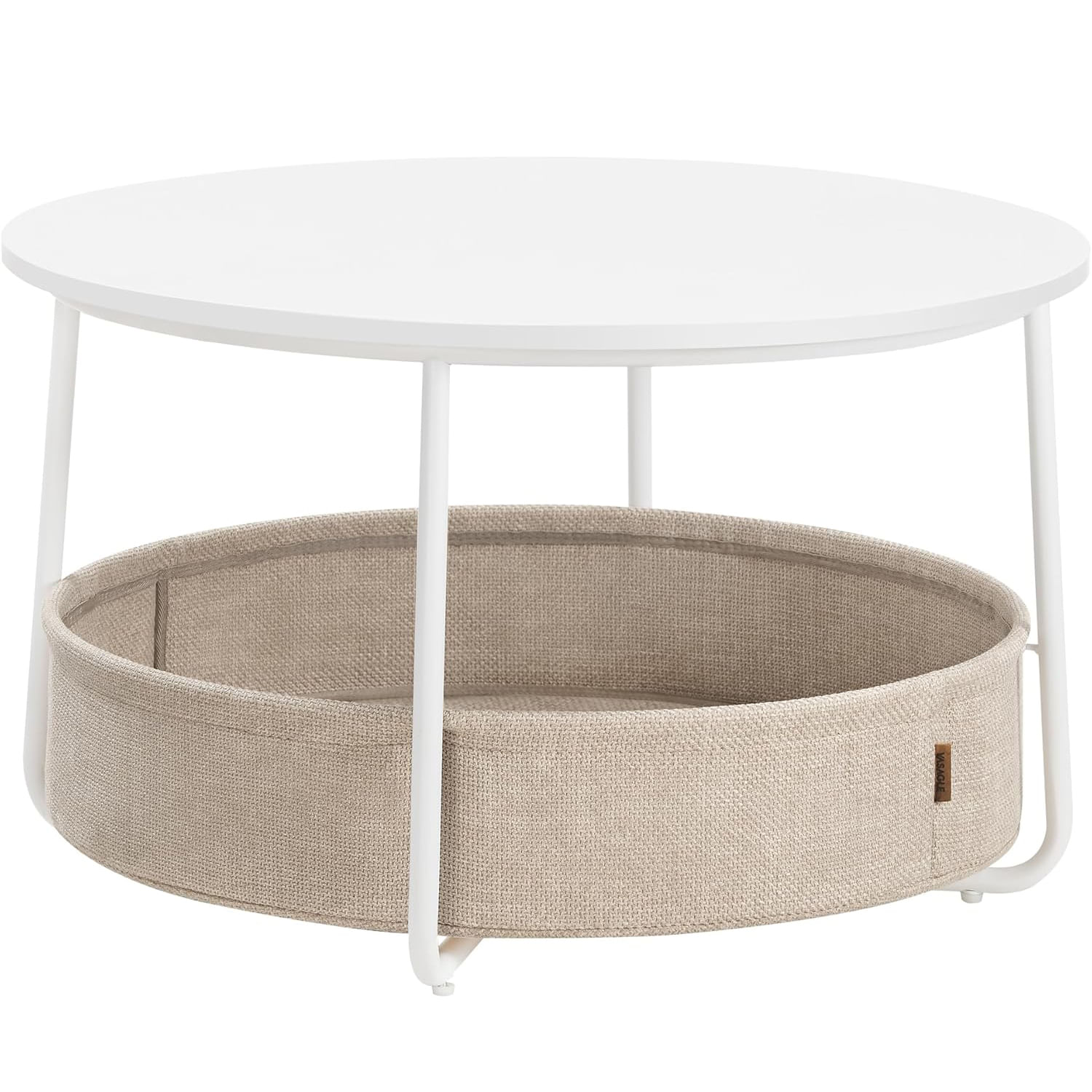 Masuta de cafea rotunda cu cos de stofa, stil modern, 45x75cm, alb cu bej — imaginea 5