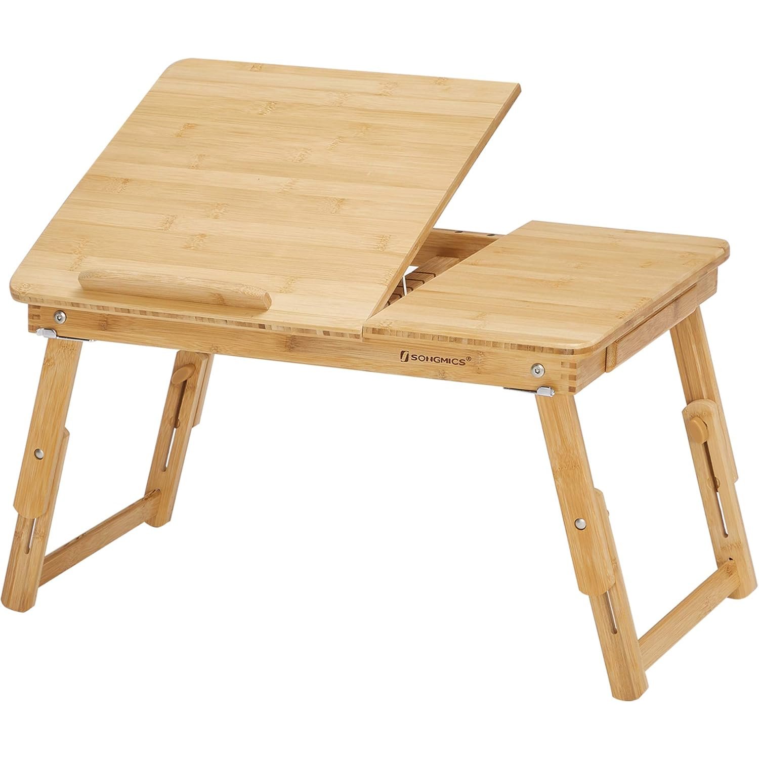Masuta laptop sau mic dejun, din bambus, reglabila pe inaltime si unghi, cu sertar lateral, 68x35x22-32 cm, natural — imaginea 2