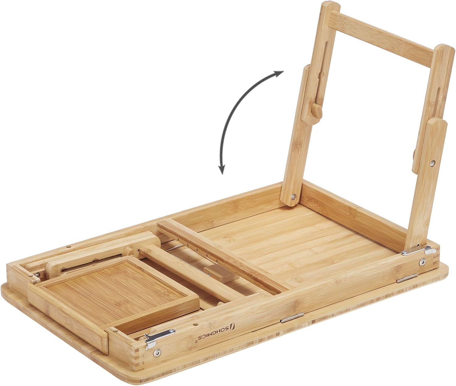 Masuta laptop sau mic dejun, din bambus, reglabila pe inaltime si unghi, cu sertar lateral, 68x35x22-32 cm, natural — imaginea 8