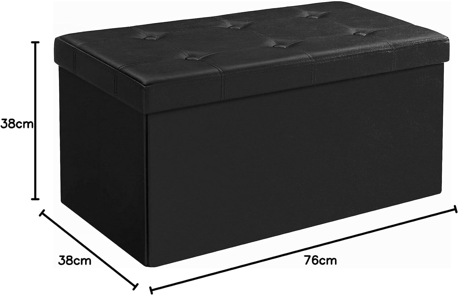 Taburet pliabil cu sezut moale, spatiu de depozitare 80litri, maxim 300kg, 76x38x38cm, negru