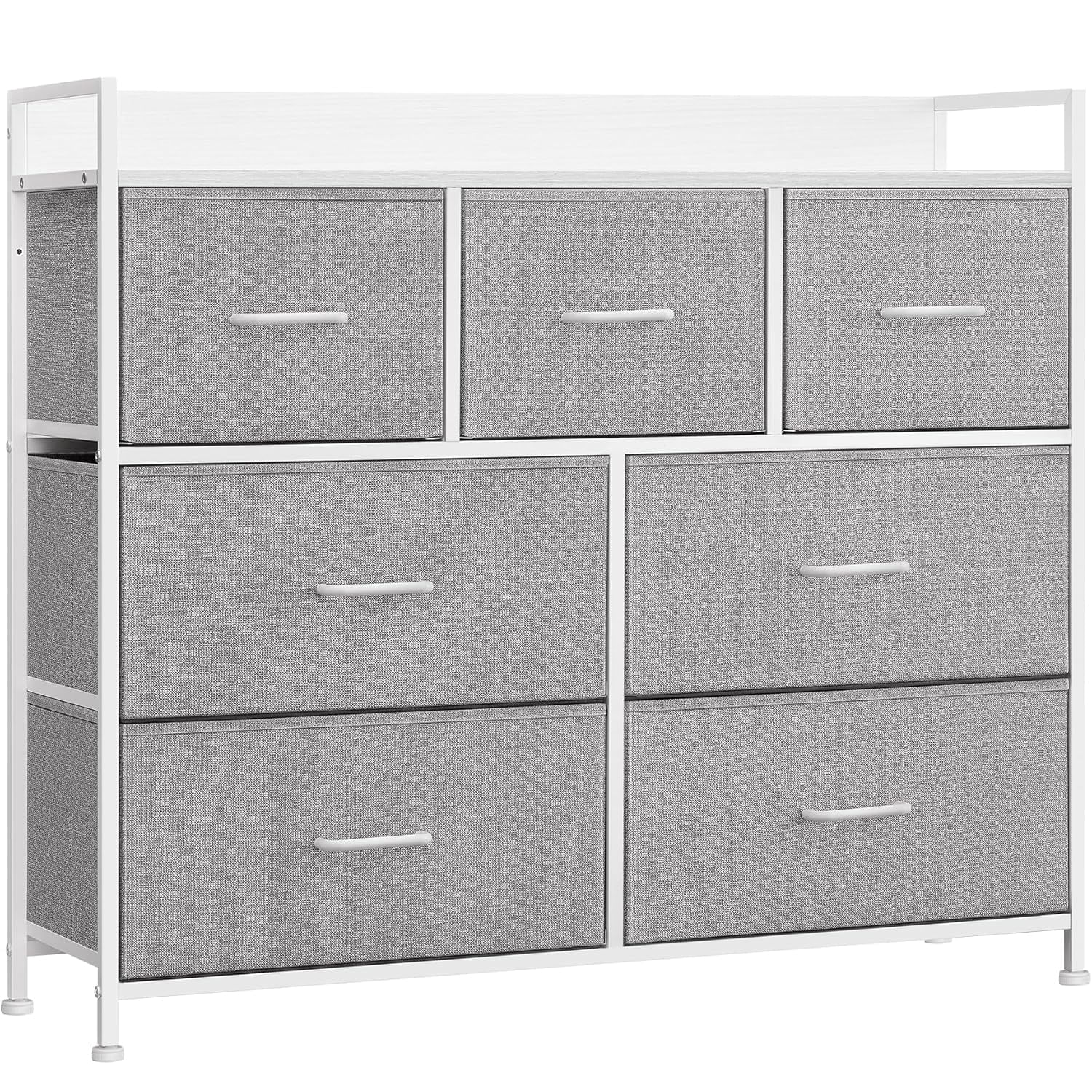 Comoda cu cadru metalic si 7 sertare din stofa, 29x98x85 cm , gri si alb — imaginea 8