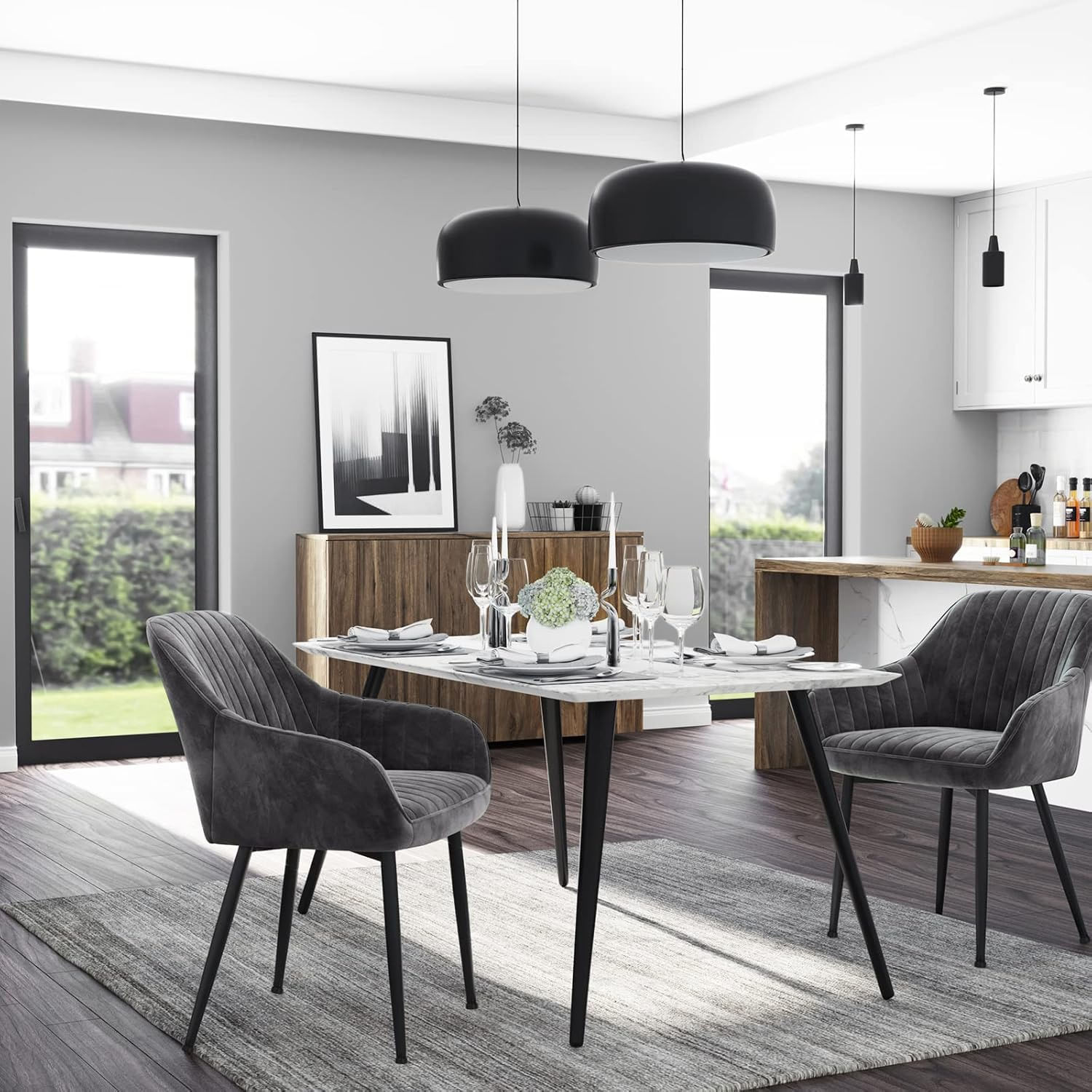 Scaun living tapitat din catifea cu cotiere, sarcina 110 kg, 63x60x85 cm, gri — imaginea 5