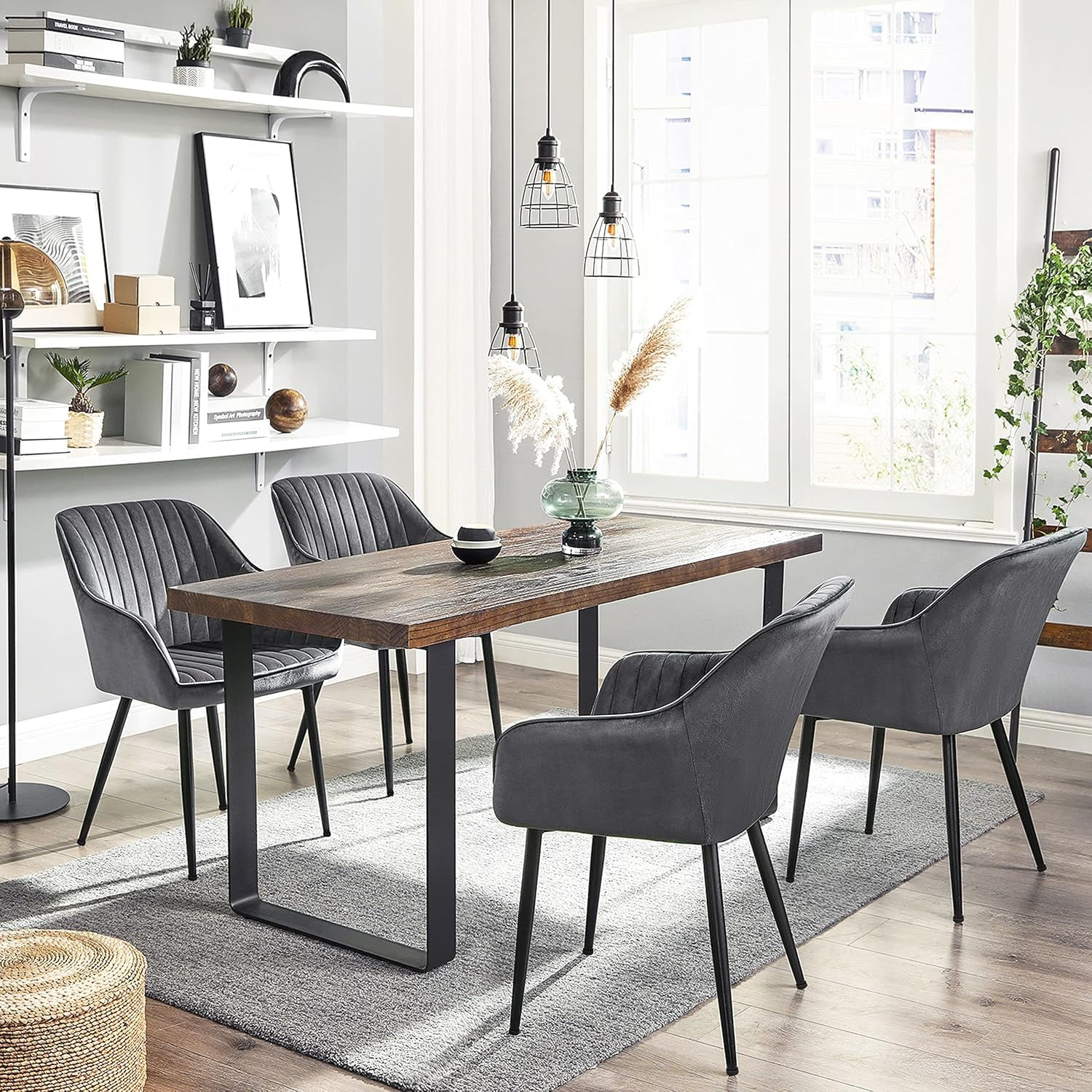 Scaun living tapitat din catifea cu cotiere, sarcina 110 kg, 63x60x85 cm, gri — imaginea 6