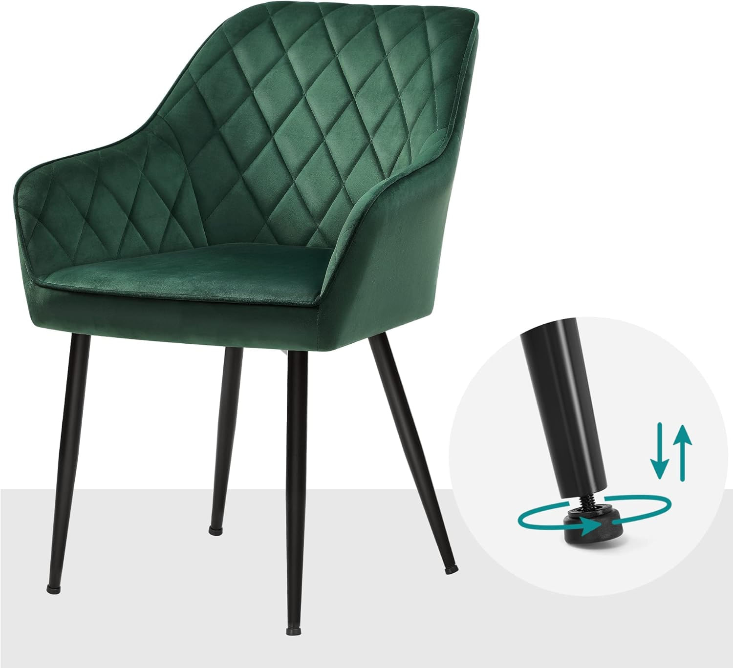 Scaun living tapitat din catifea cu cotiere, sarcina 110 kg, 63x60x85 cm, verde — imaginea 3