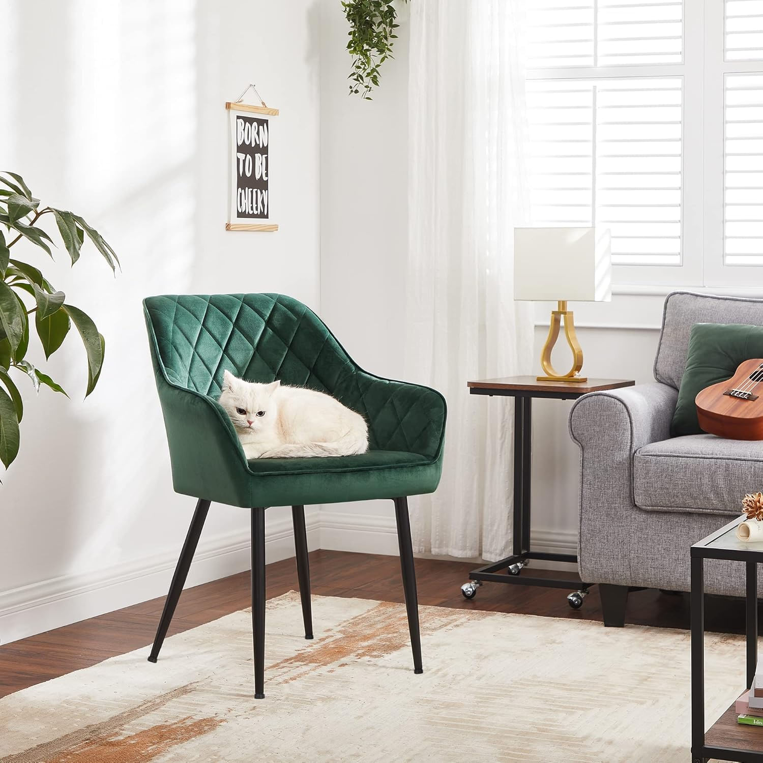 Scaun living tapitat din catifea cu cotiere, sarcina 110 kg, 63x60x85 cm, verde — imaginea 5