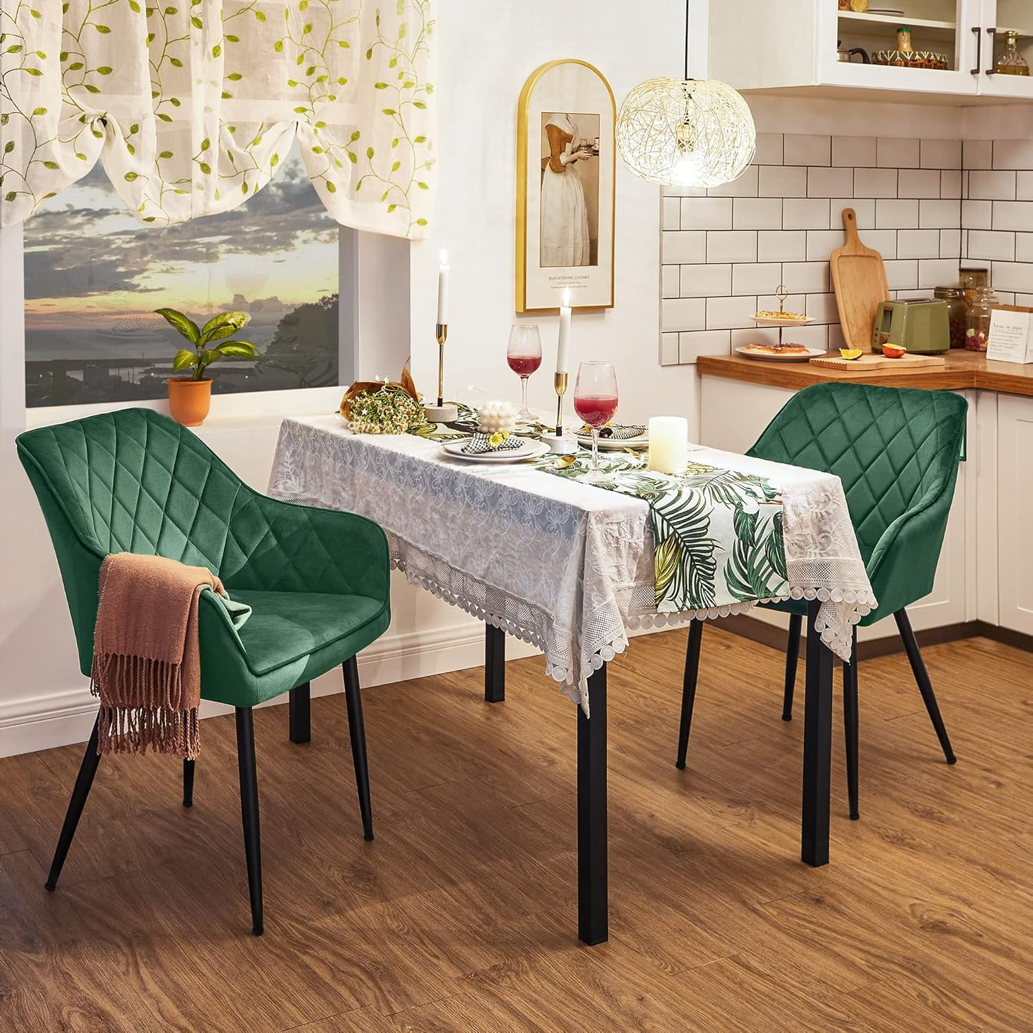 Scaun living tapitat din catifea cu cotiere, sarcina 110 kg, 63x60x85 cm, verde — imaginea 6