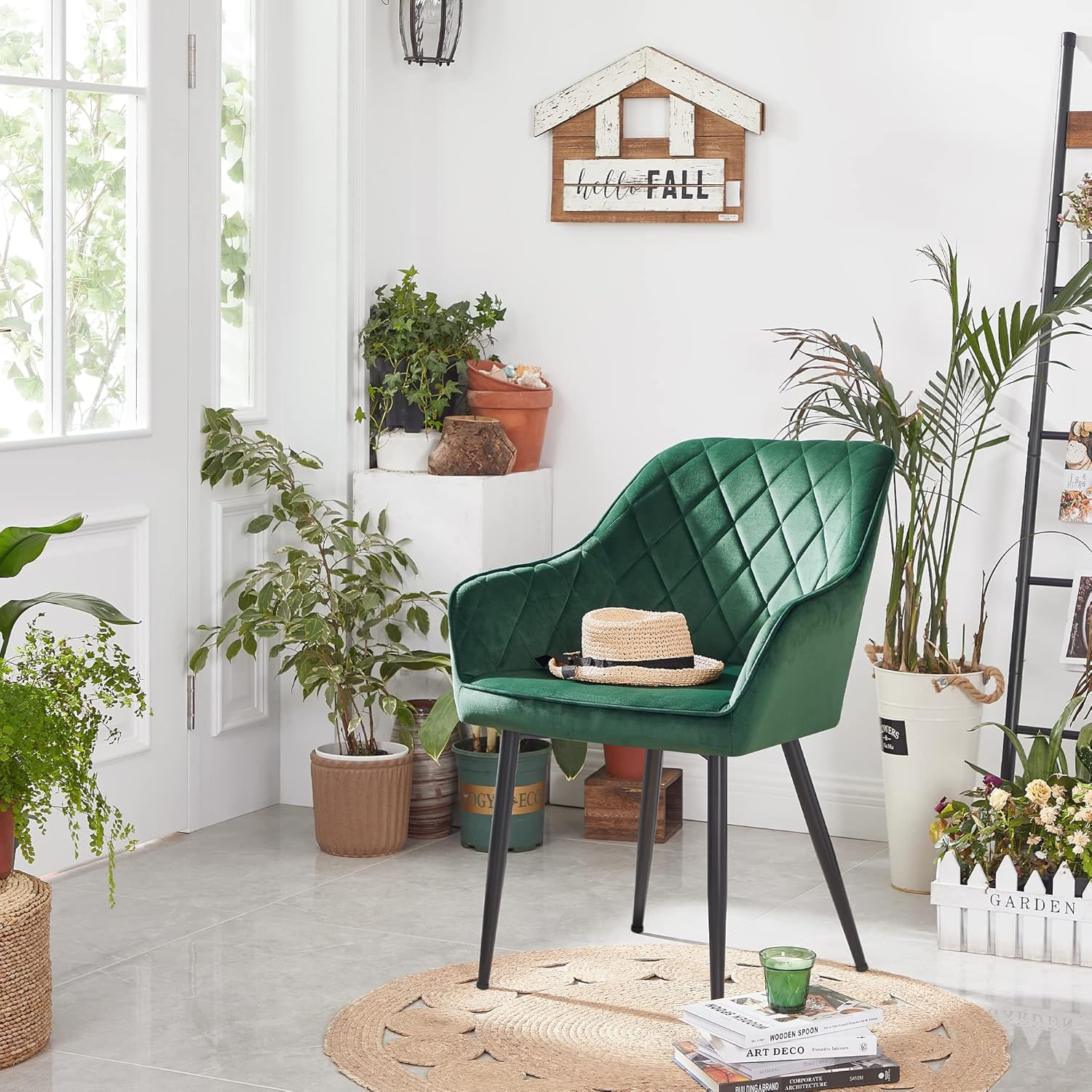 Scaun living tapitat din catifea cu cotiere, sarcina 110 kg, 63x60x85 cm, verde — imaginea 7