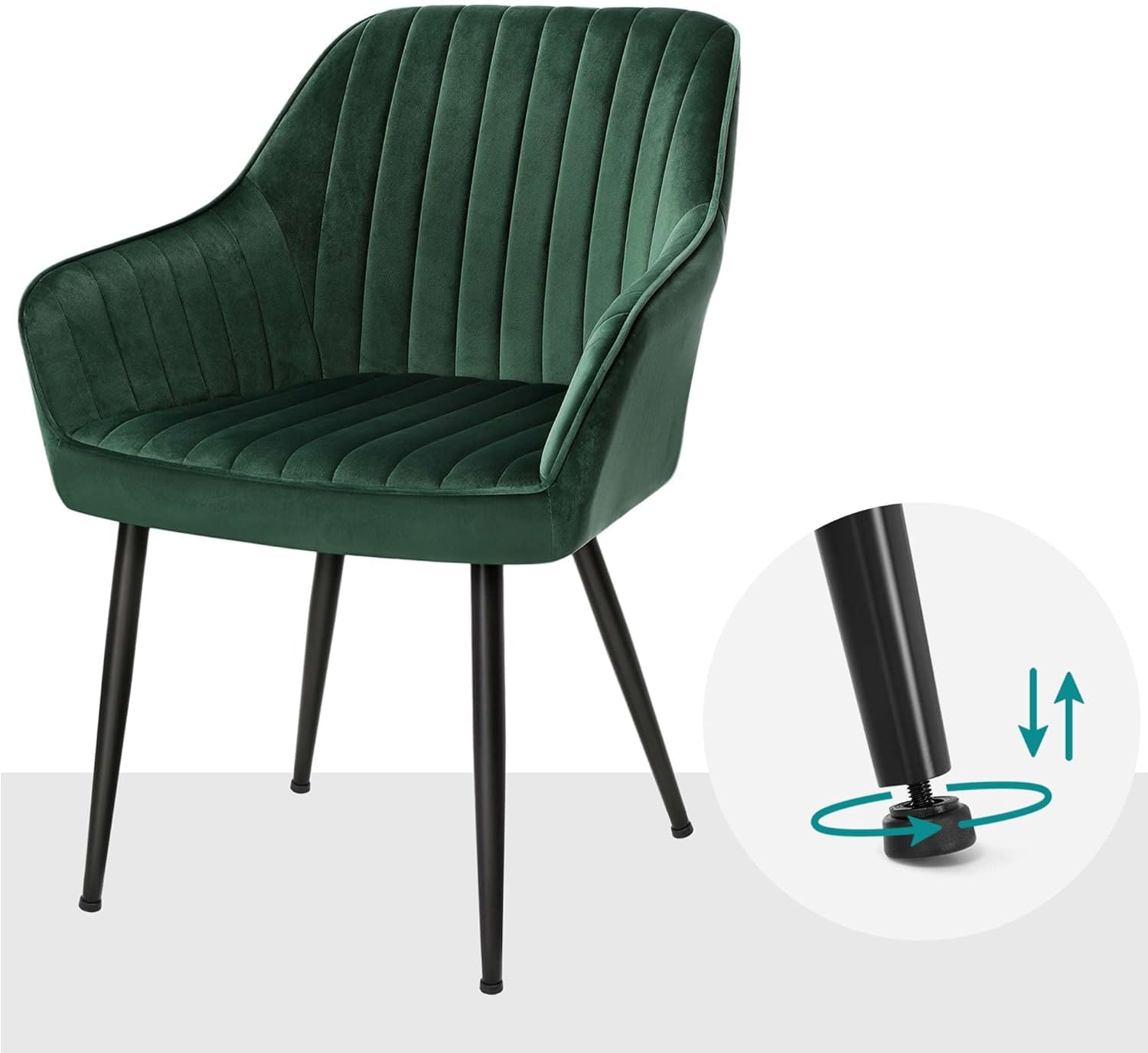Scaun living tapitat din catifea cu cotiere, sarcina 120 kg, 63x60x85 cm, verde — imaginea 3