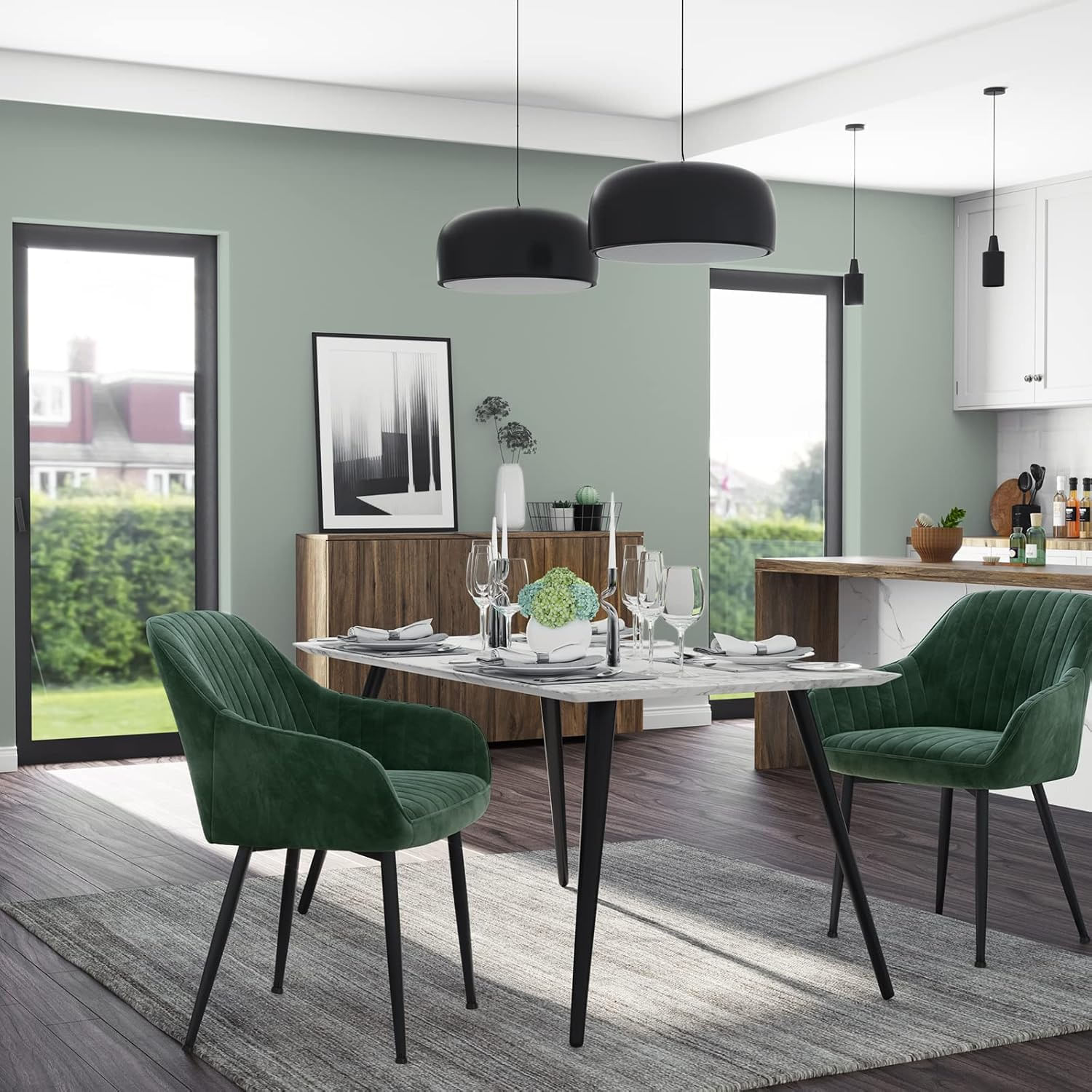 Scaun living tapitat din catifea cu cotiere, sarcina 120 kg, 63x60x85 cm, verde — imaginea 6