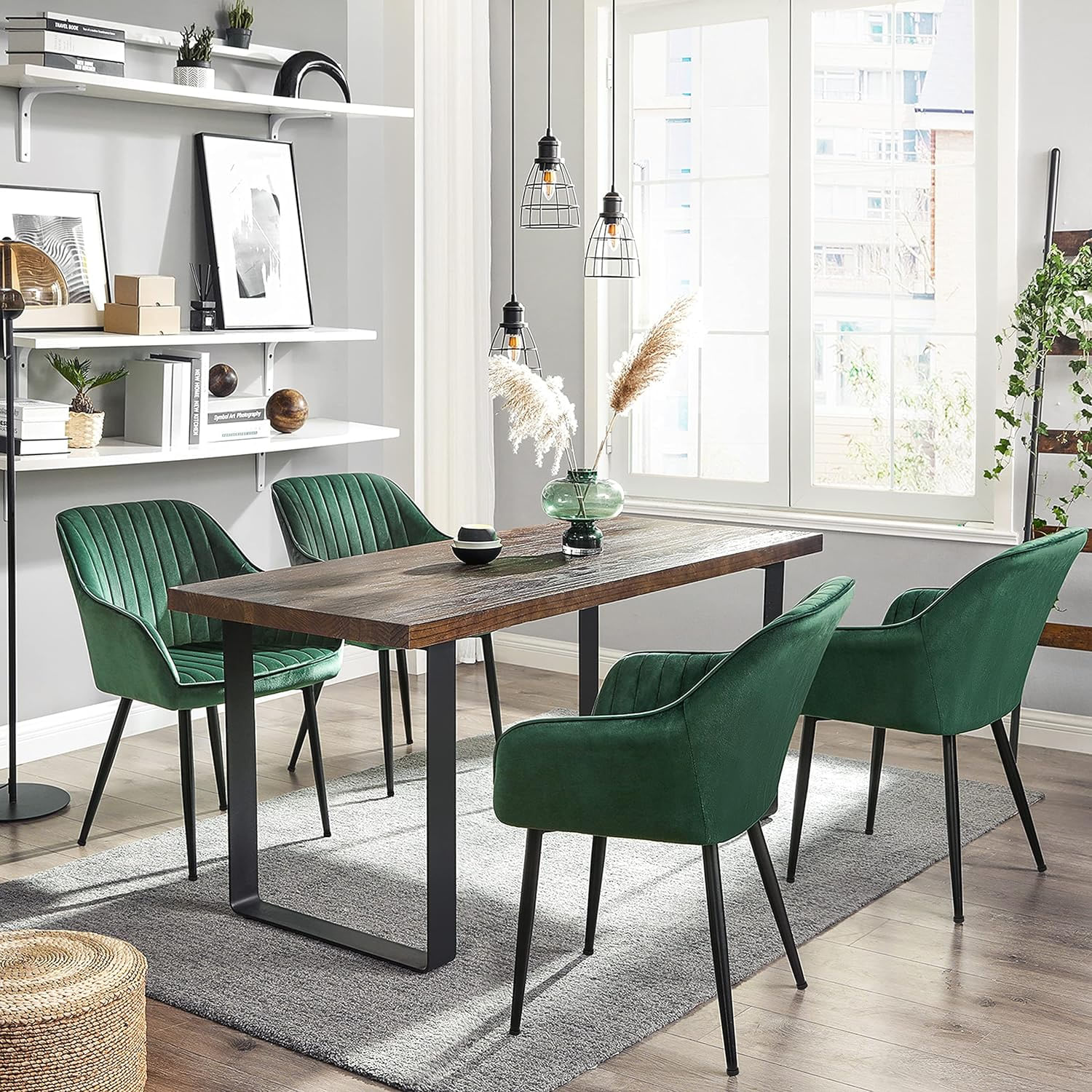 Scaun living tapitat din catifea cu cotiere, sarcina 120 kg, 63x60x85 cm, verde — imaginea 7