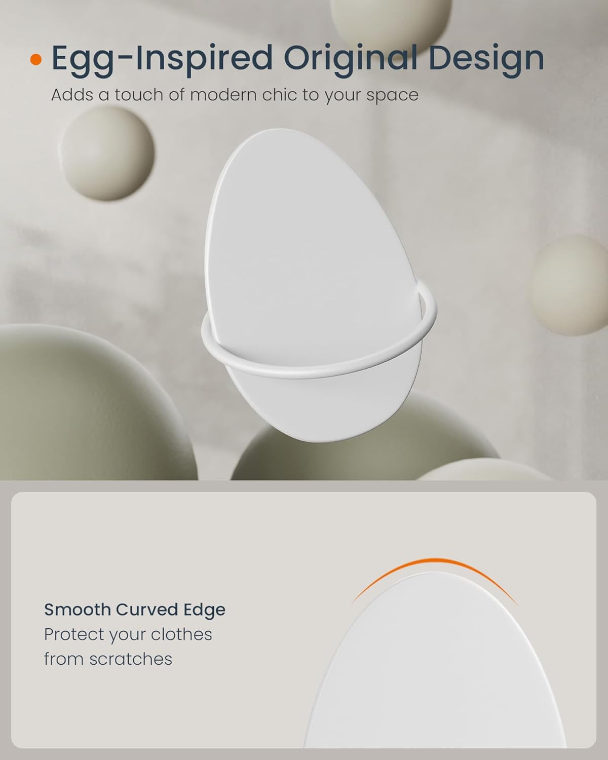 Set 4 carlige perete, design oval din otel, 5 kg per carlig, 9x5x7 cm, alb perlat — imaginea 3