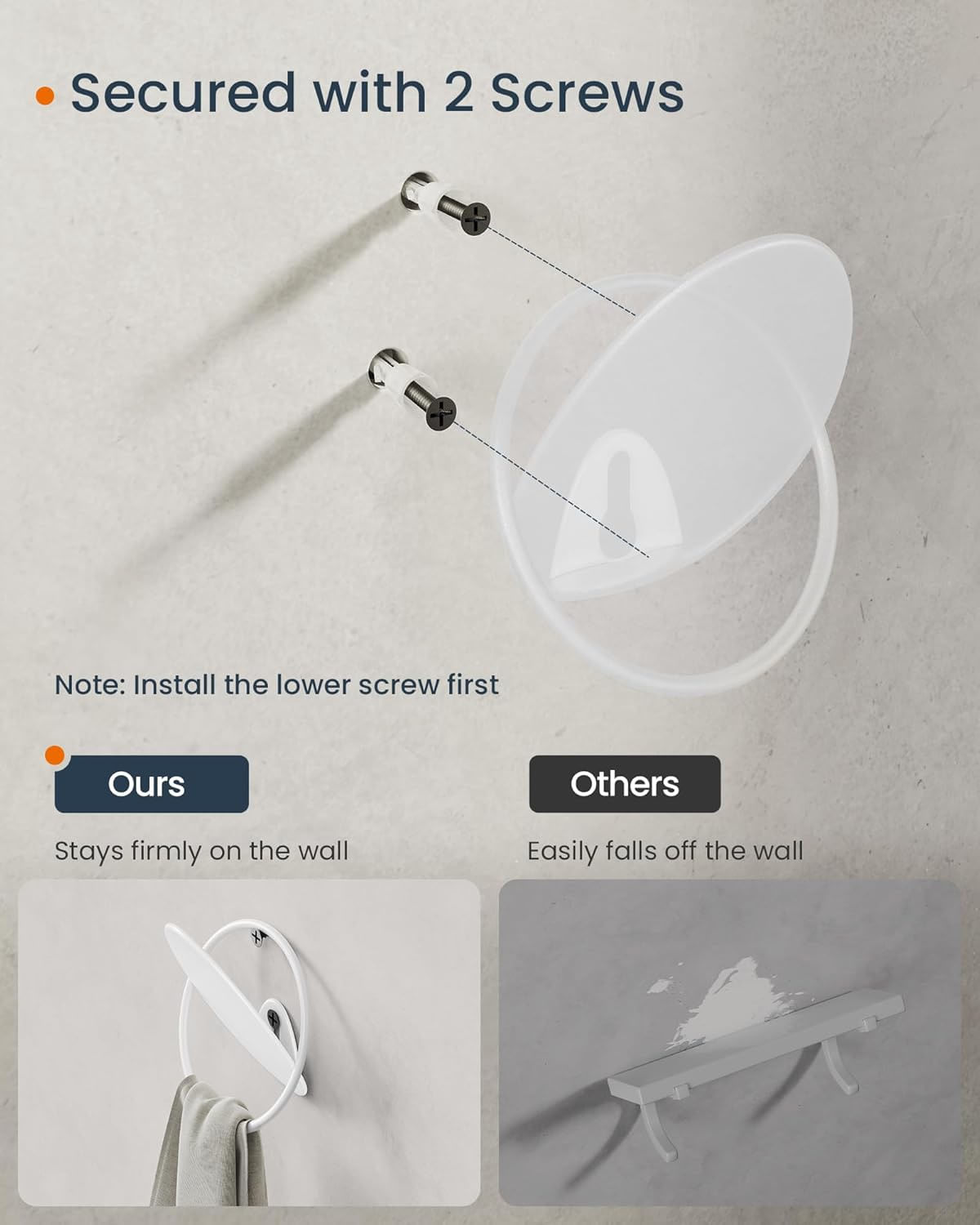 Set 4 carlige perete, design oval din otel, 5 kg per carlig, 9x5x7 cm, alb perlat — imaginea 7