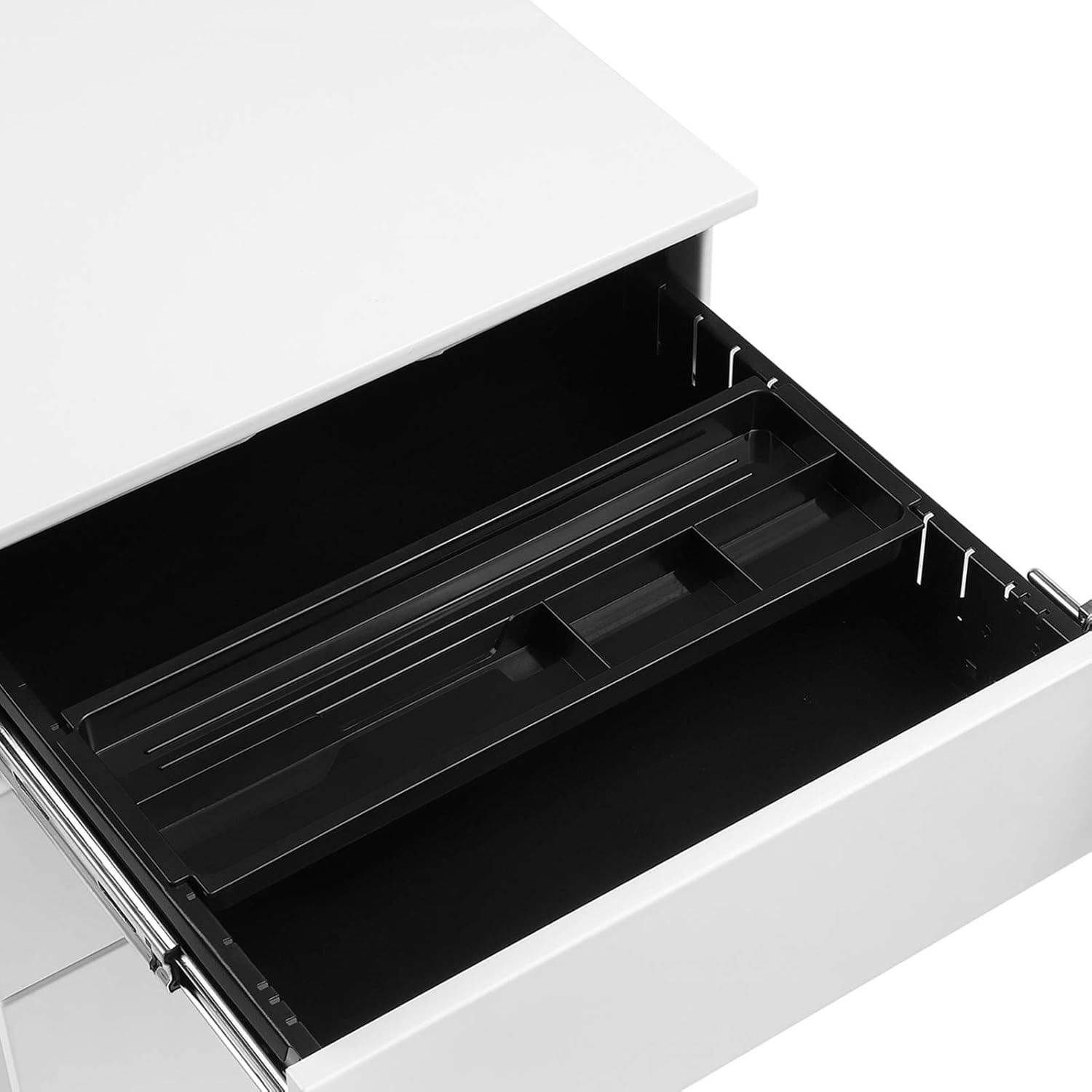 Dulap mobil rollbox pentru birouri, 3 sertare pentru documente, corp pre-asamblat, 45x39x54 cm, alb — imaginea 3