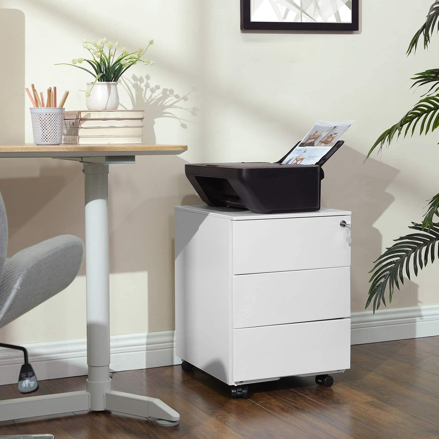 Dulap mobil rollbox pentru birouri, 3 sertare pentru documente, corp pre-asamblat, 45x39x54 cm, alb — imaginea 8